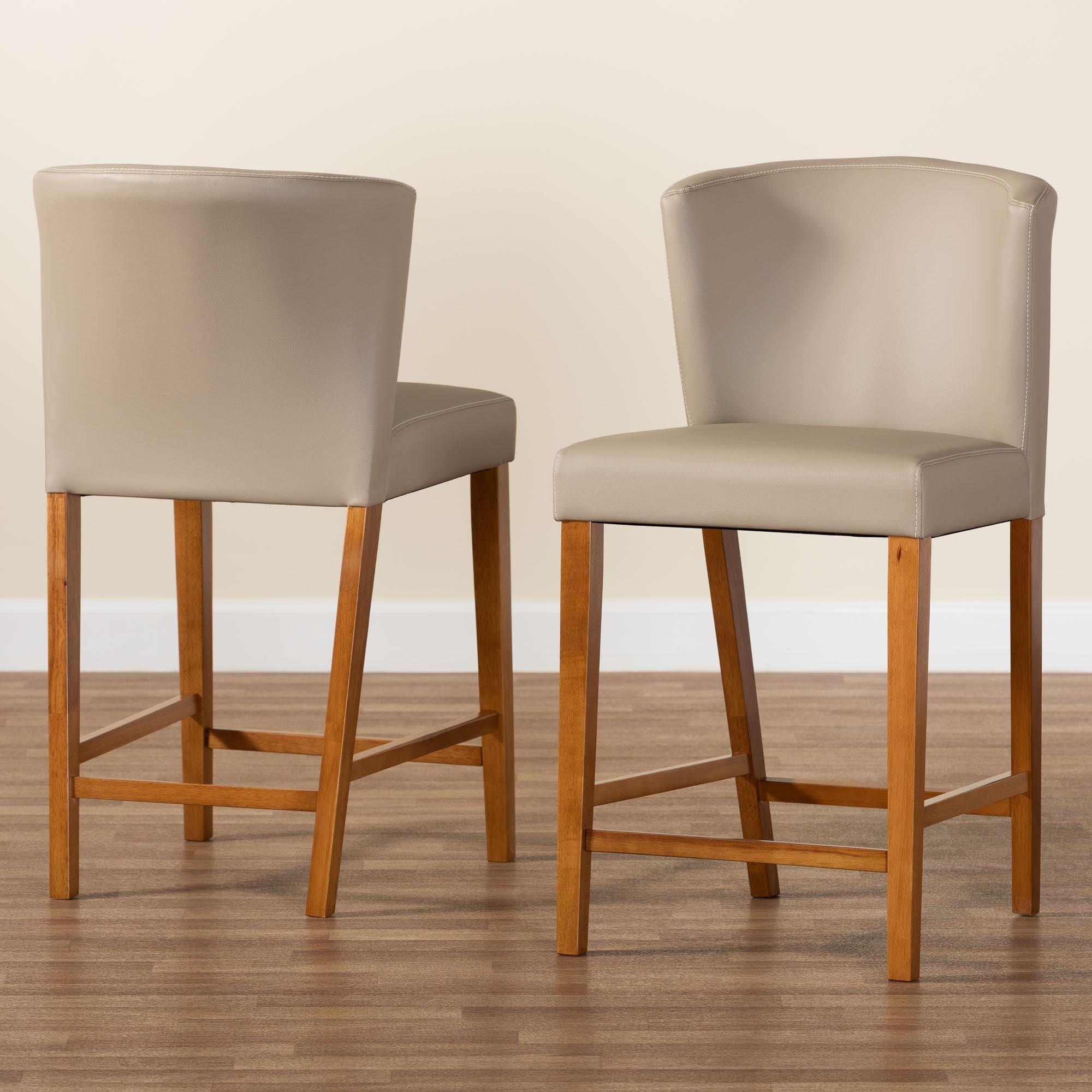 Olivia Mid-century Modern Scandinavian Style Dark Wood Faux Leather Pub Stool (Set of 2)