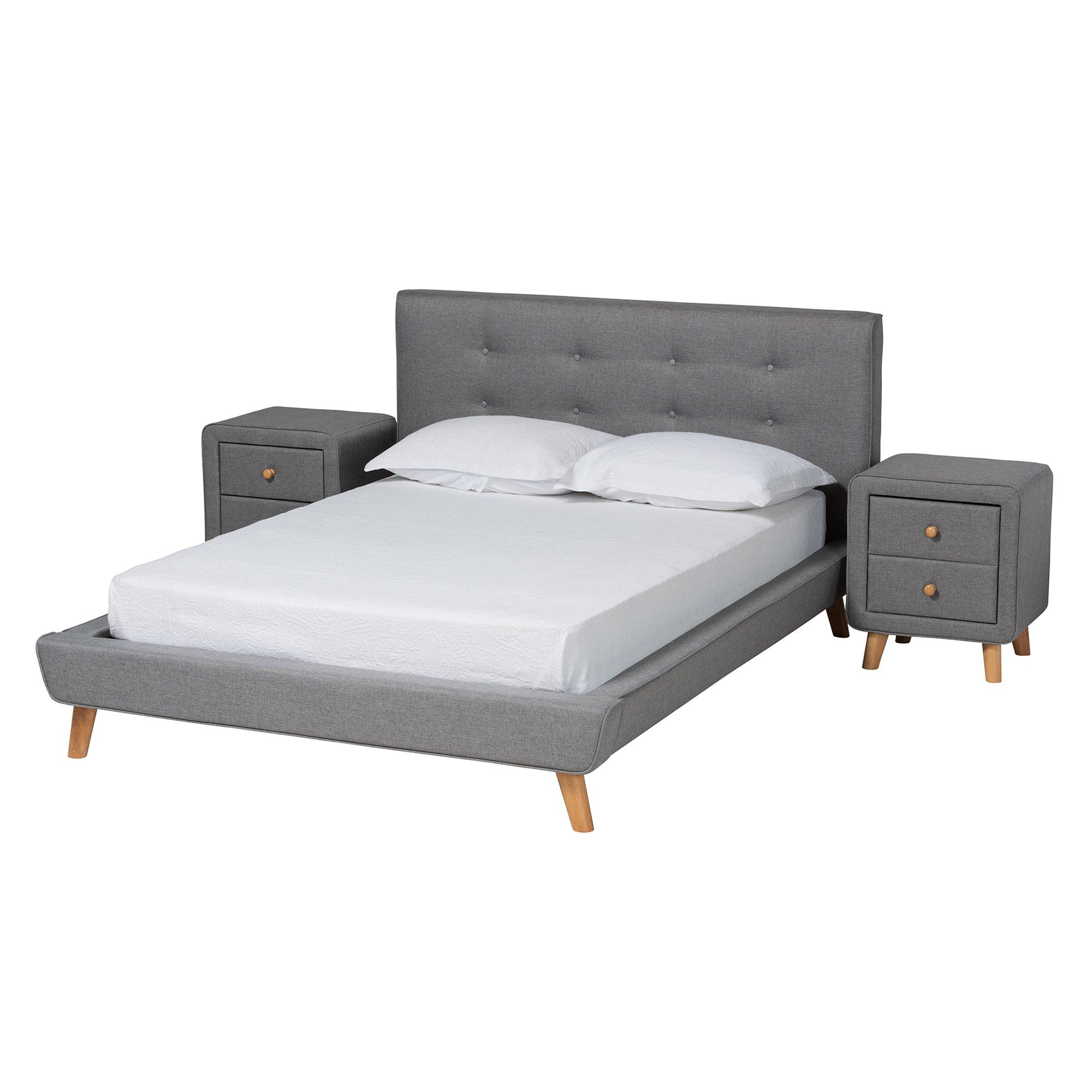 Jonesy Mid-Century Modern Transitional Fabric Upholstered 3-Piece Bedroom Set