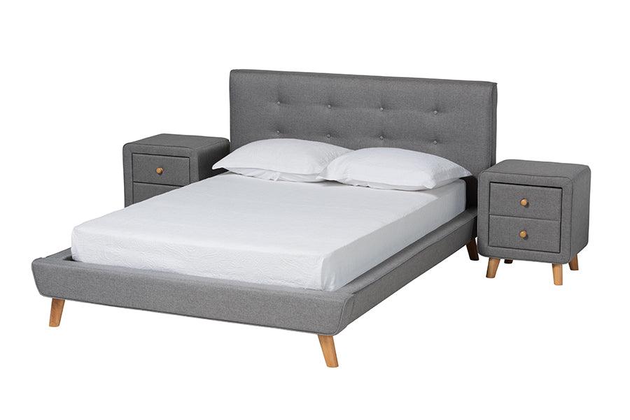 Jonesy Mid-Century Modern Transitional Fabric Upholstered 3-Piece Bedroom Set