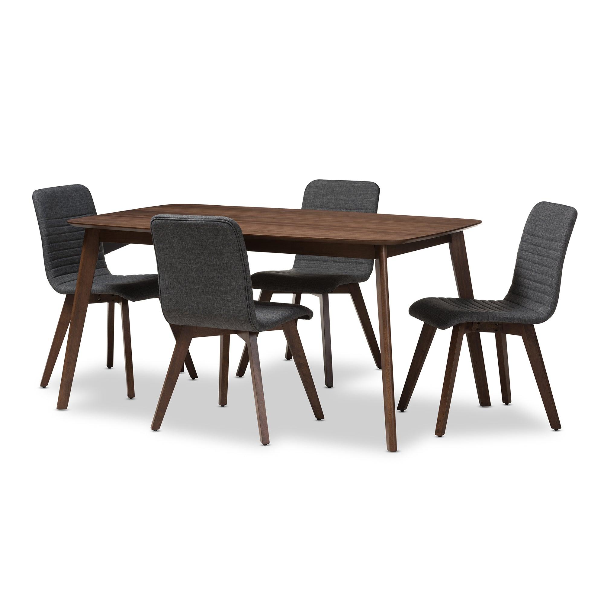 Sugar Mid-Century Modern Dark Fabric Upholstered Wood Finished 5-Piece Dining Set