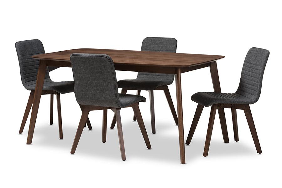 Sugar Mid-Century Modern Dark Fabric Upholstered Wood Finished 5-Piece Dining Set