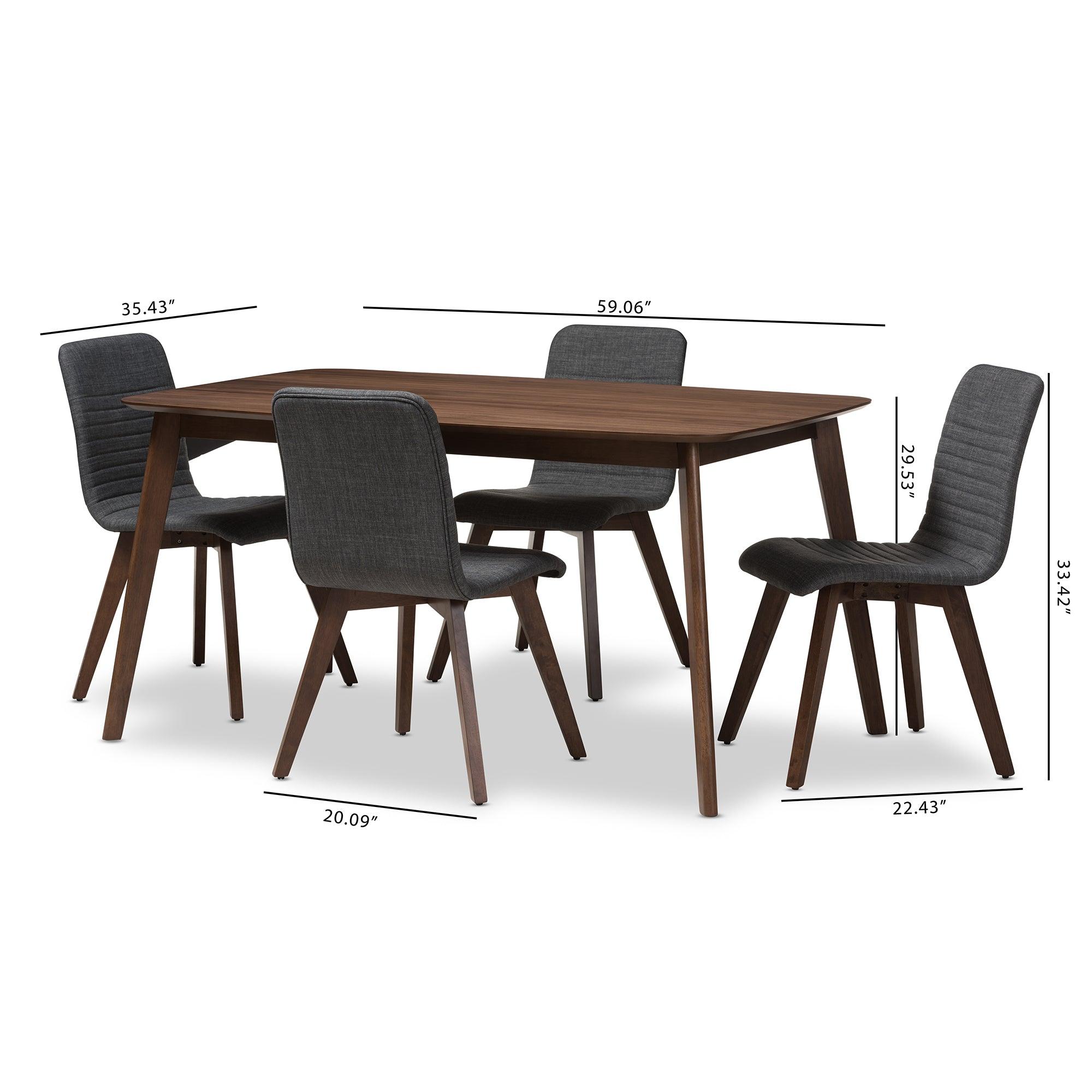 Sugar Mid-Century Modern Dark Fabric Upholstered Wood Finished 5-Piece Dining Set