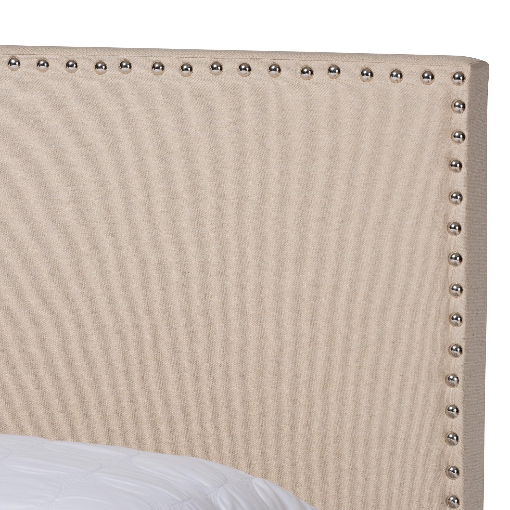 Ramon Modern and Contemporary Linen Fabric Upholstered Panel Bed with Nailhead Trim