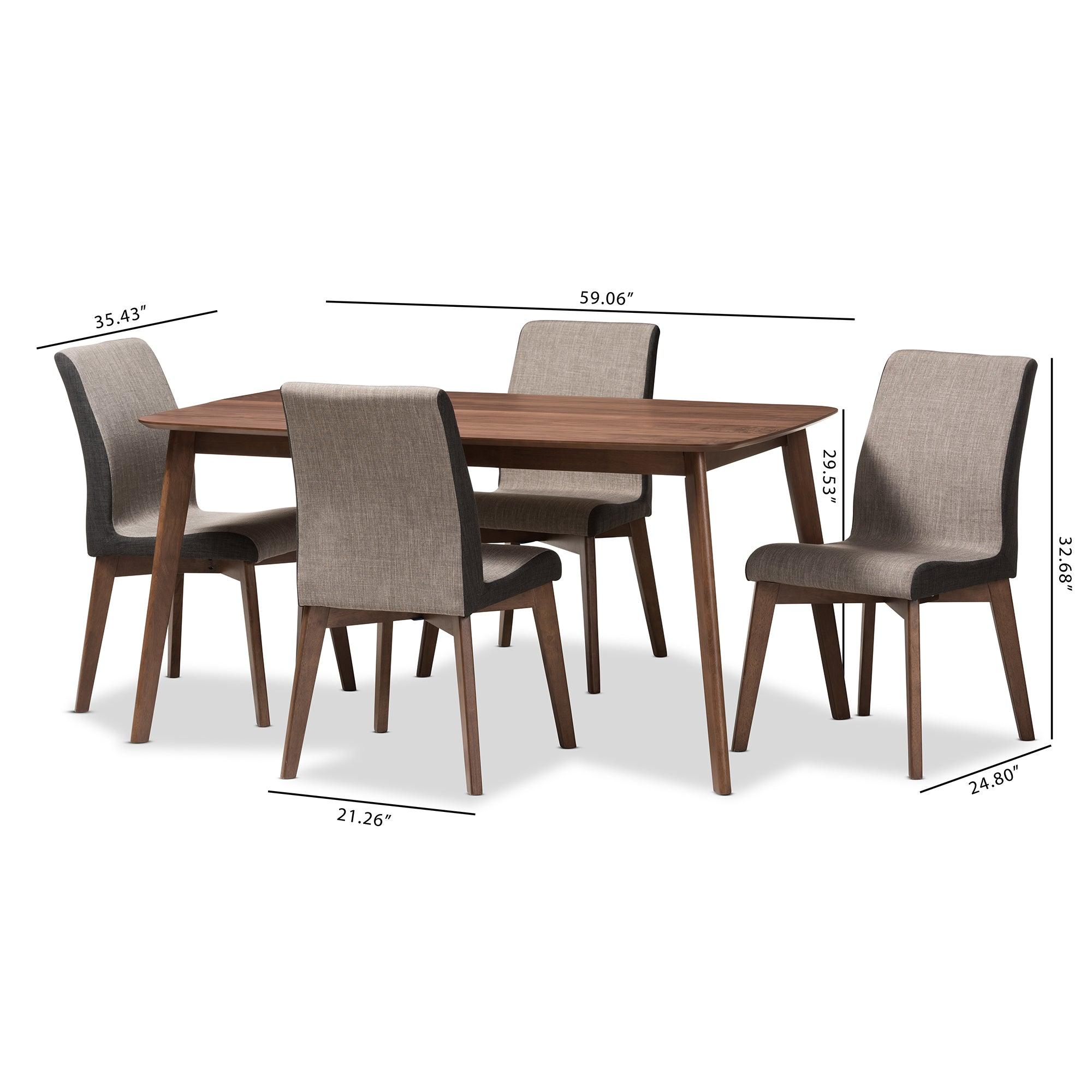 Kimberly Mid-Century Modern and Fabric 5-Piece Dining Set