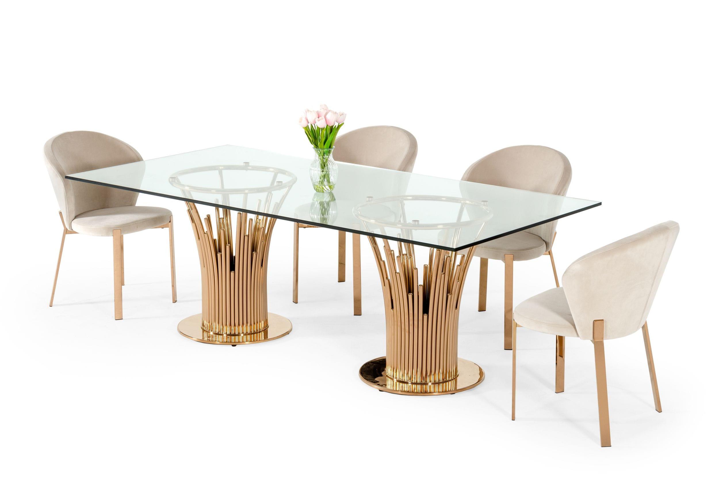 Modrest Paxton Modern Glass Rosegold Dining Table