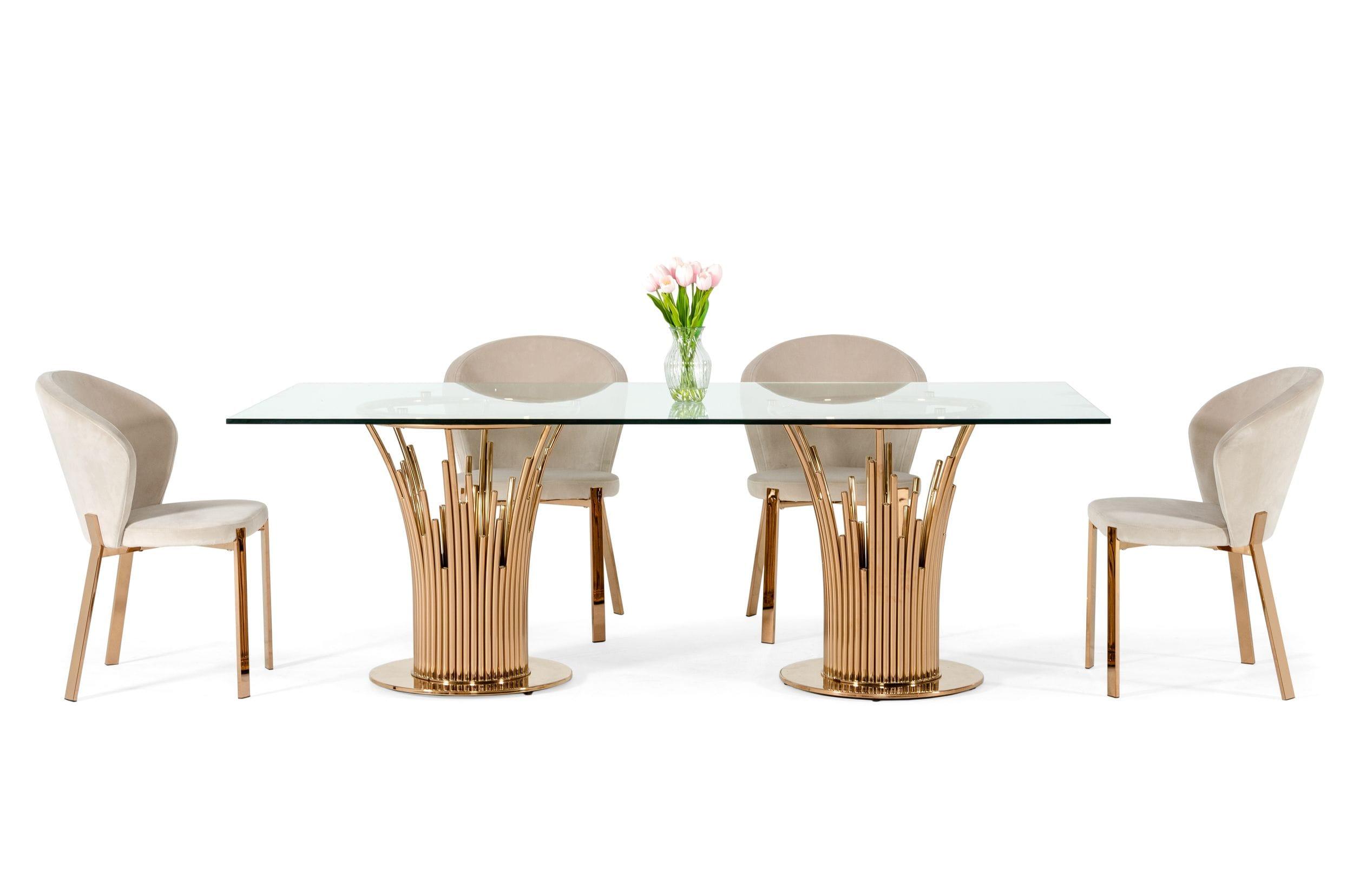 Modrest Paxton Modern Glass Rosegold Dining Table