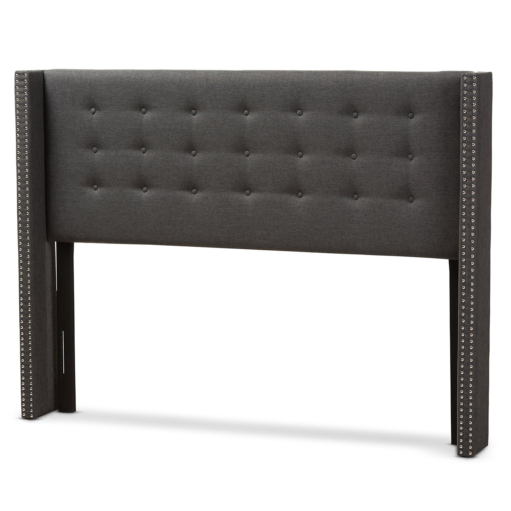 Ginaro Modern And Contemporary Dark Fabric Button-Tufted Nail head Winged Headboard