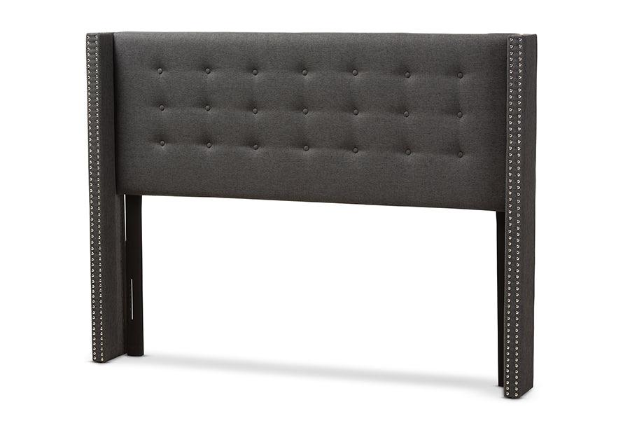 Ginaro Modern And Contemporary Dark Fabric Button-Tufted Nail head Winged Headboard