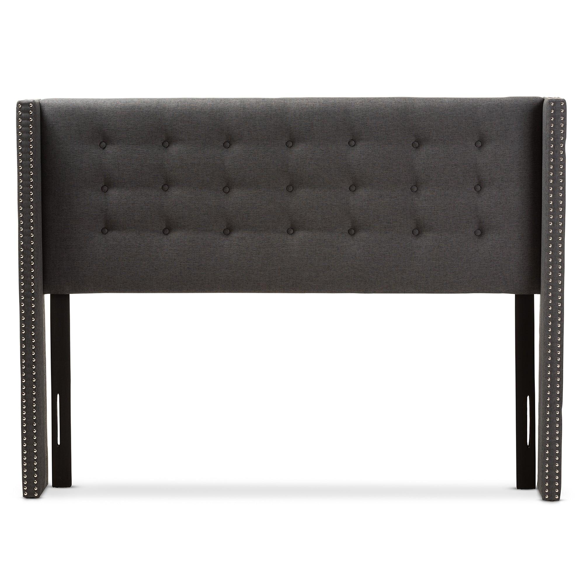 Ginaro Modern And Contemporary Dark Fabric Button-Tufted Nail head Winged Headboard