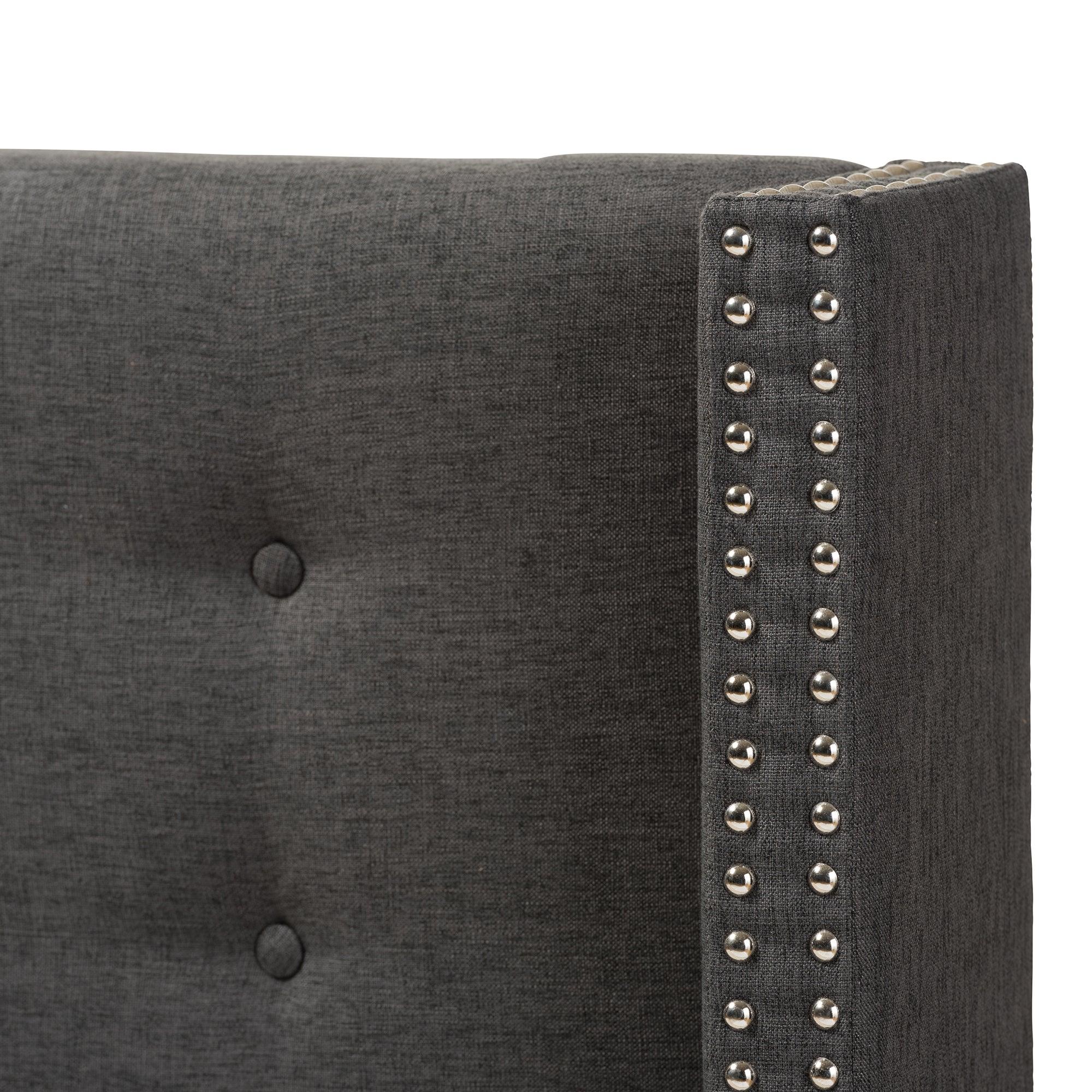 Ginaro Modern And Contemporary Dark Fabric Button-Tufted Nail head Winged Headboard