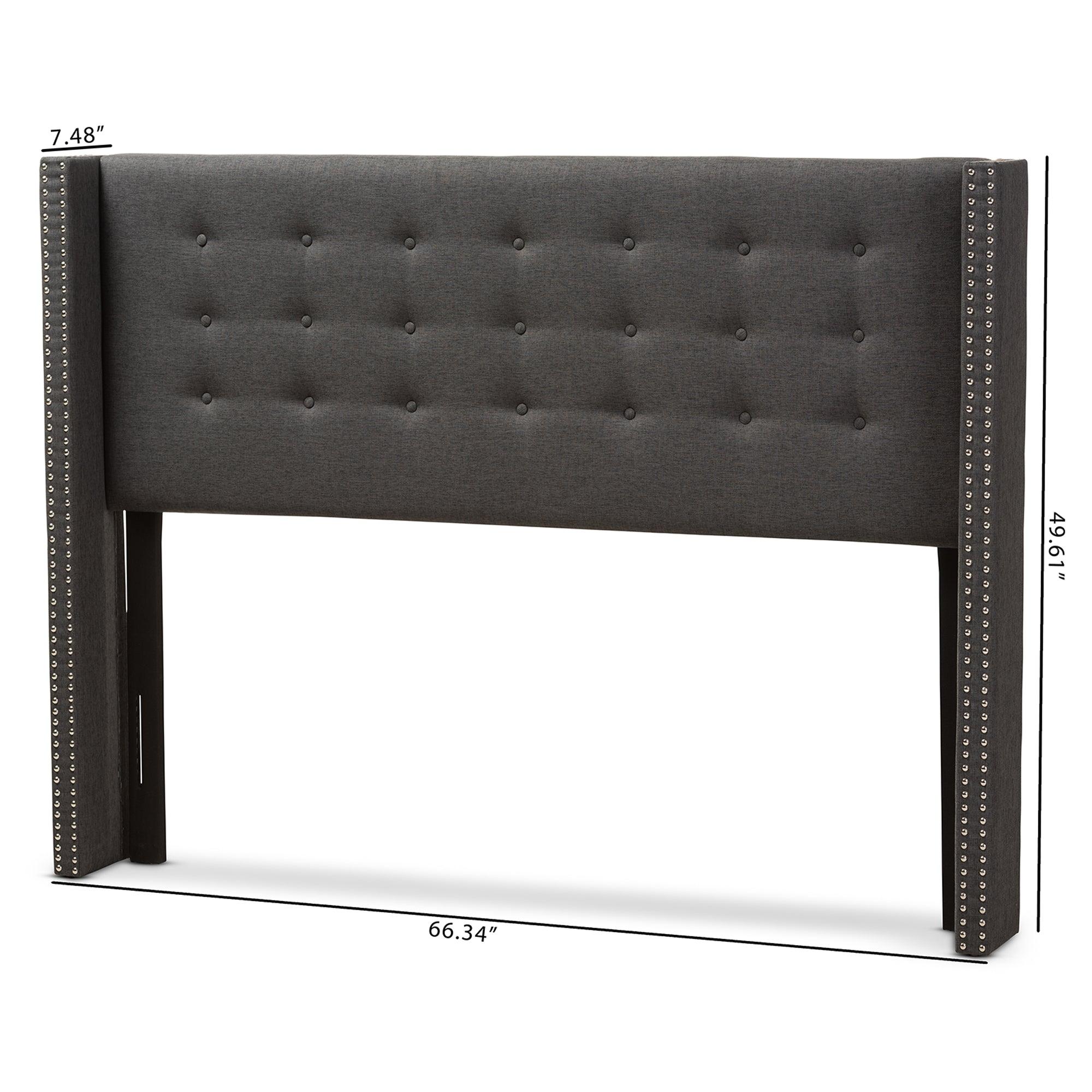 Ginaro Modern And Contemporary Dark Fabric Button-Tufted Nail head Winged Headboard