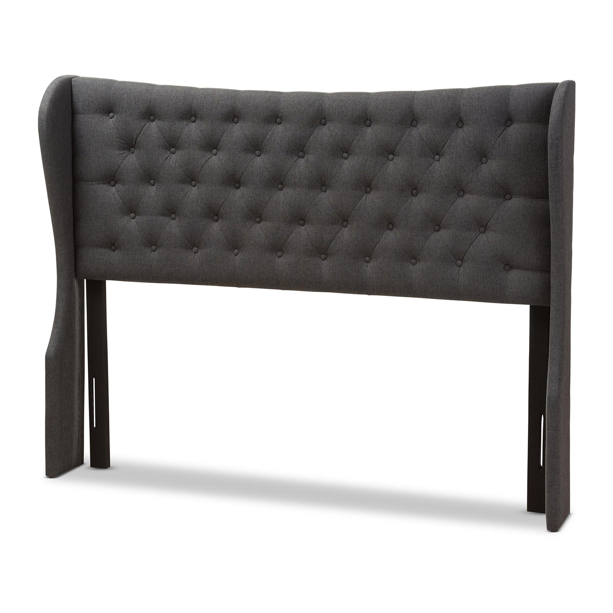 Cadence Modern and Contemporary Dark Fabric Button-Tufted Winged Headboard