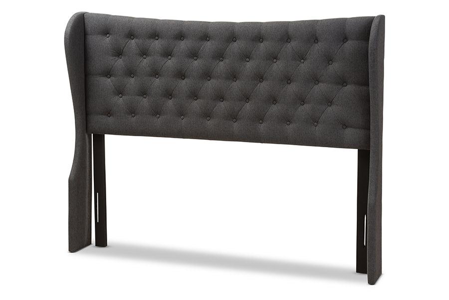 Cadence Modern and Contemporary Dark Fabric Button-Tufted Winged Headboard