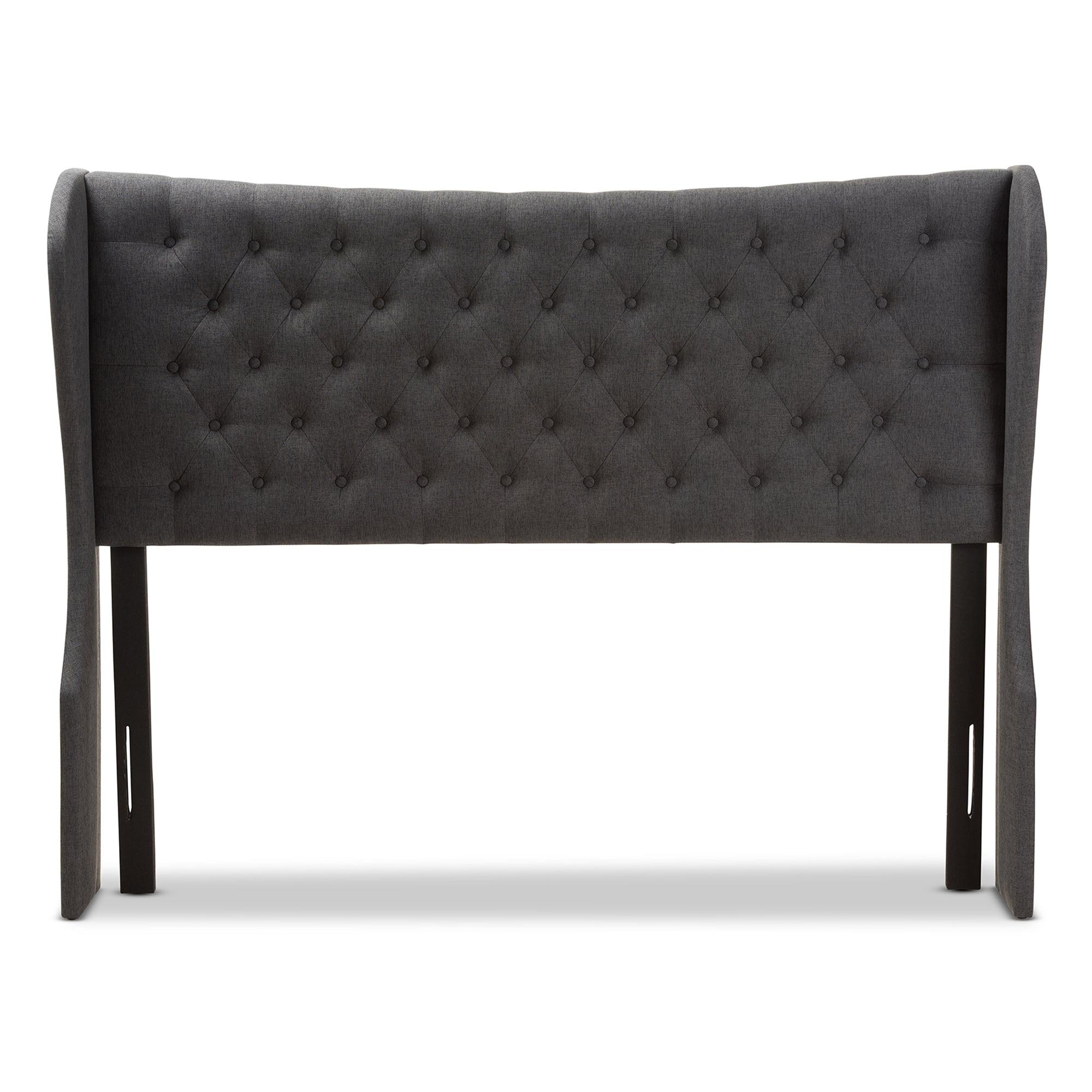 Cadence Modern and Contemporary Dark Fabric Button-Tufted Winged Headboard