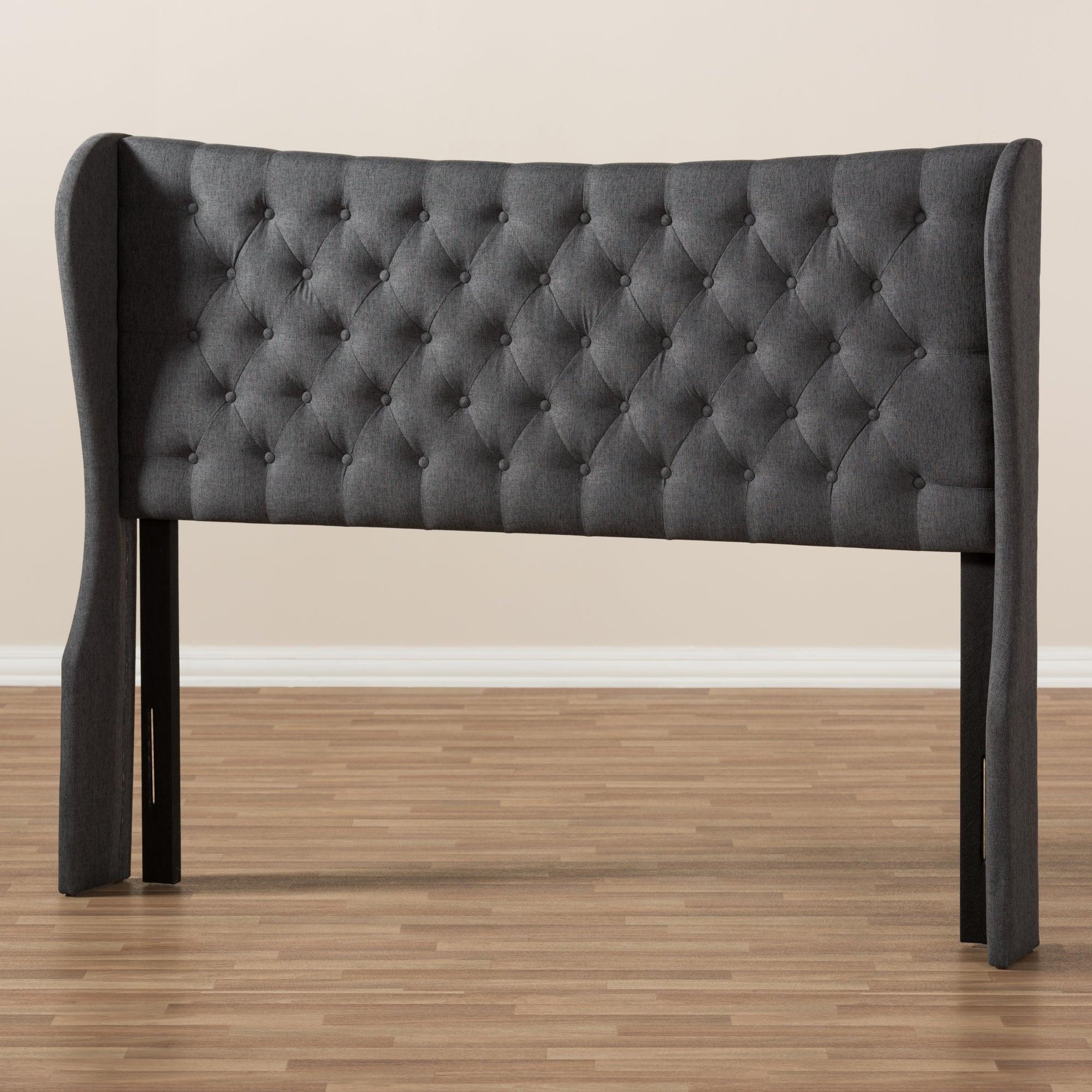 Cadence Modern and Contemporary Dark Fabric Button-Tufted Winged Headboard