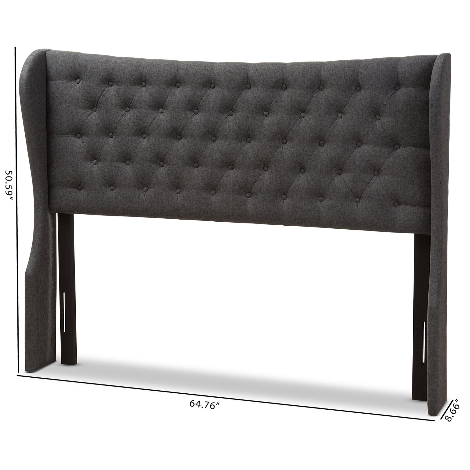 Cadence Modern and Contemporary Dark Fabric Button-Tufted Winged Headboard