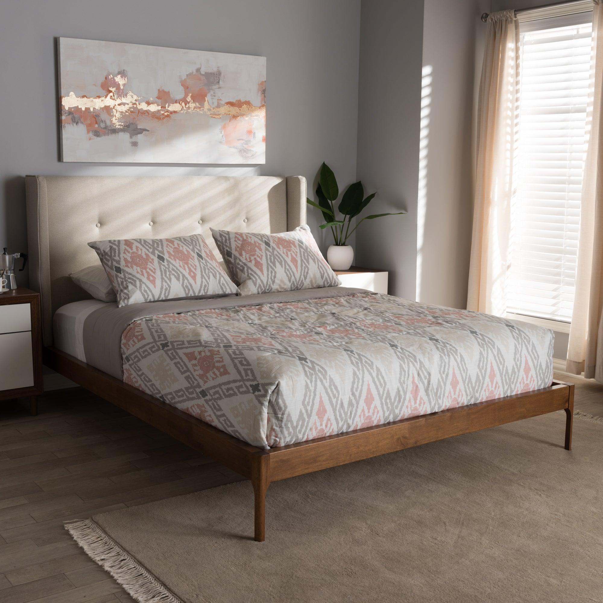 Brooklyn Mid-Century Modern Wood Fabric Platform Bed