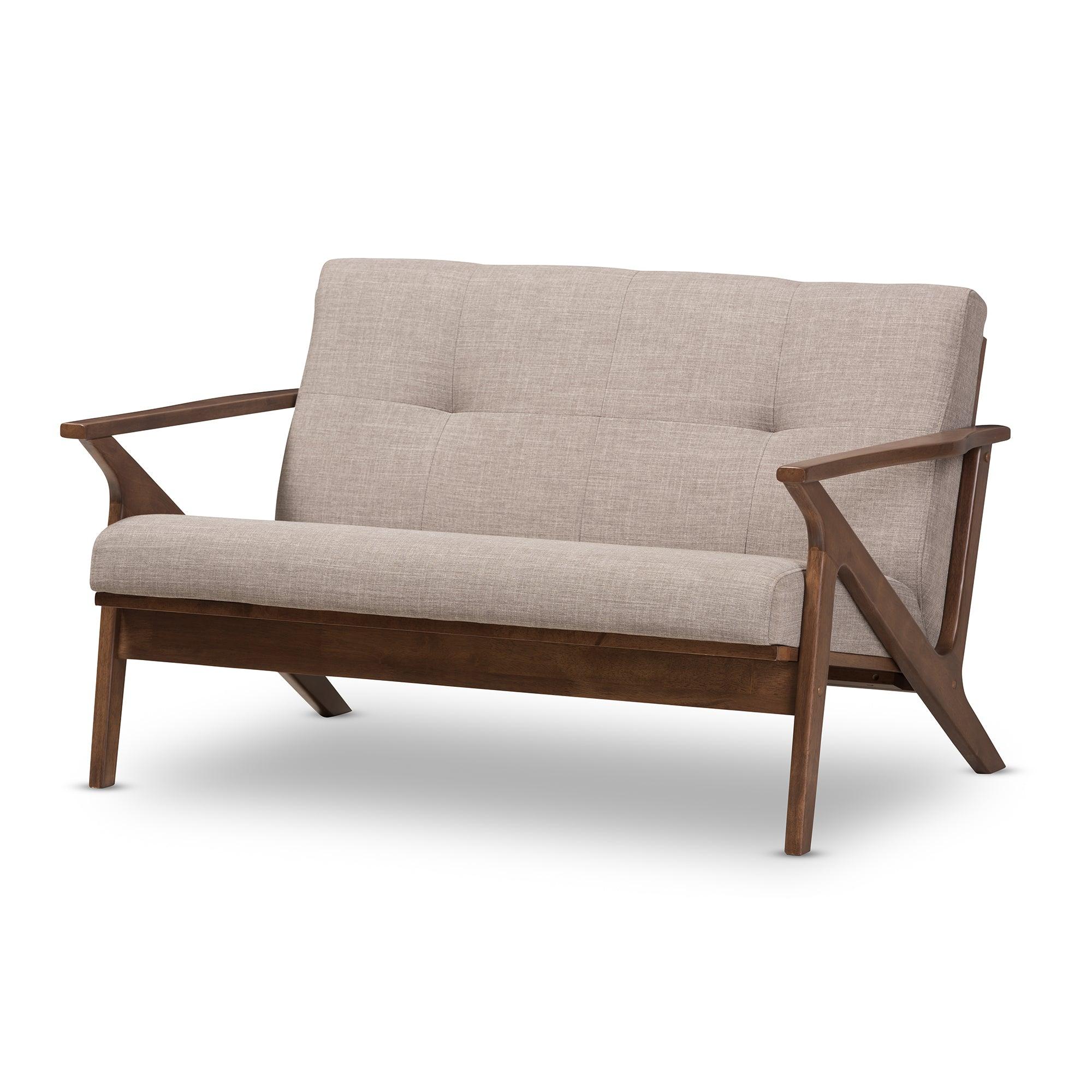 Bianca Mid-Century Modern Wood Light Fabric Tufted 2-Seater Loveseat