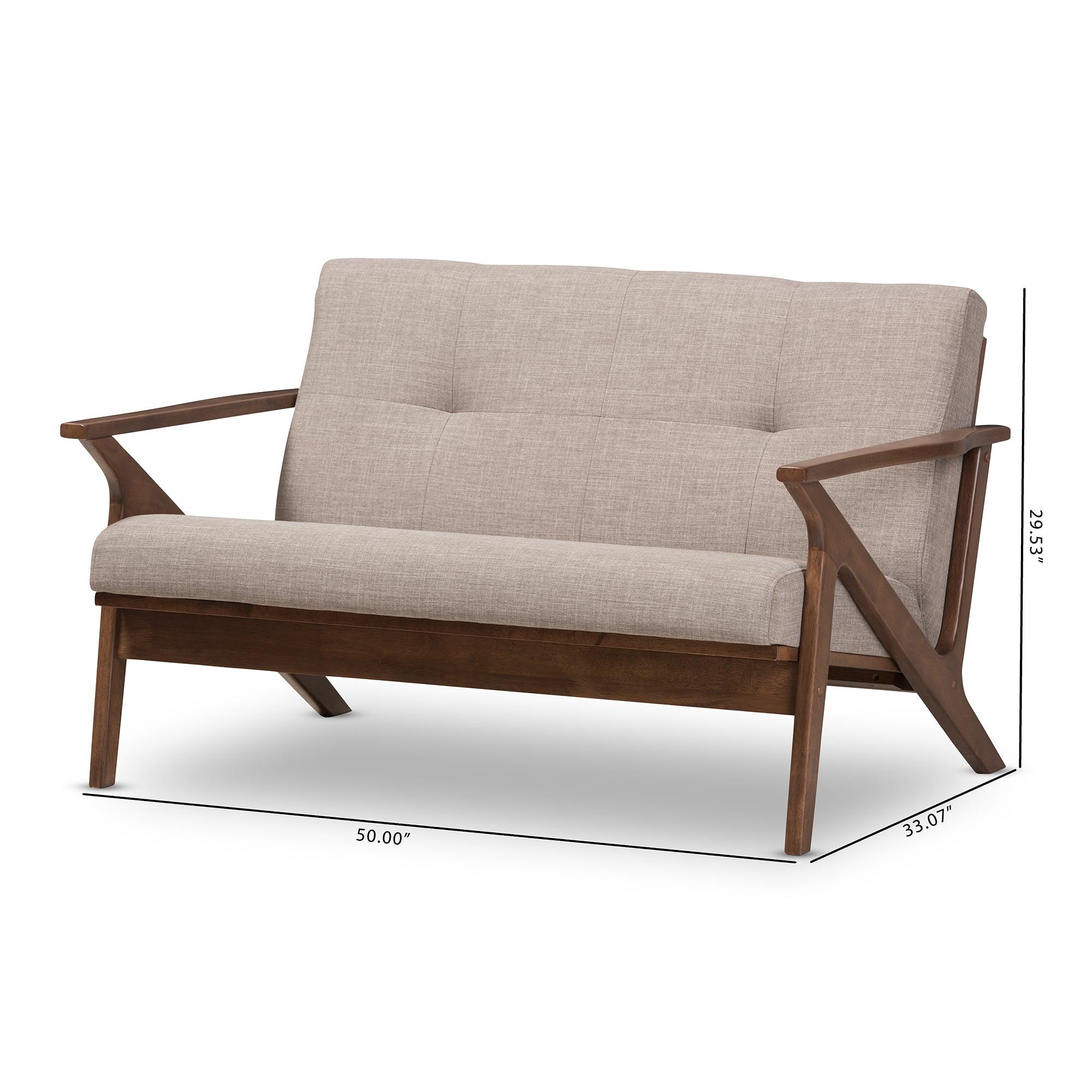 Bianca Mid-Century Modern Wood Light Fabric Tufted 2-Seater Loveseat