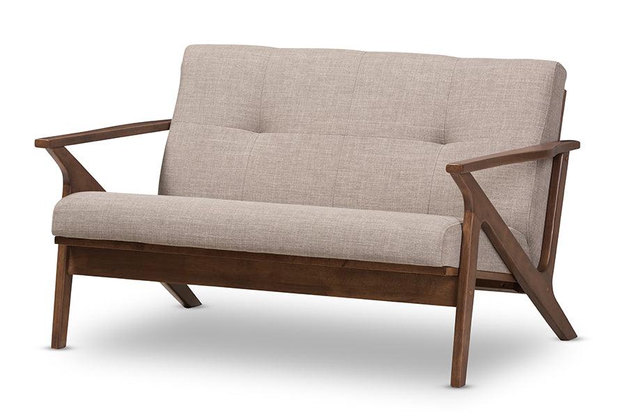 Bianca Mid-Century Modern Wood Light Fabric Tufted 2-Seater Loveseat