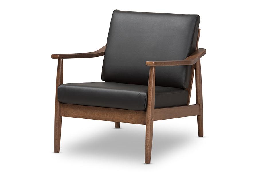 Venza Mid-Century Modern Wood Faux Leather Lounge Chair