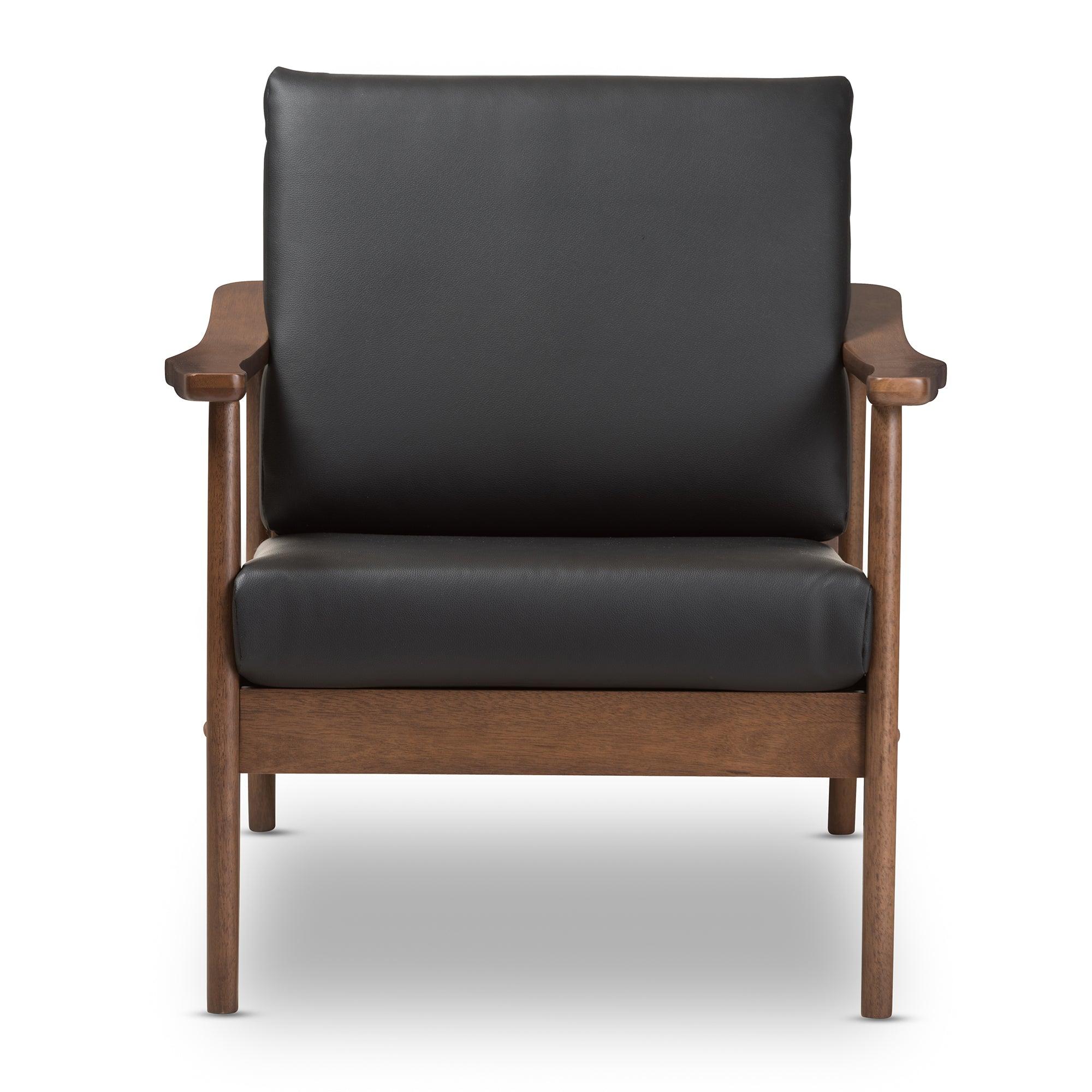 Venza Mid-Century Modern Wood Faux Leather Lounge Chair