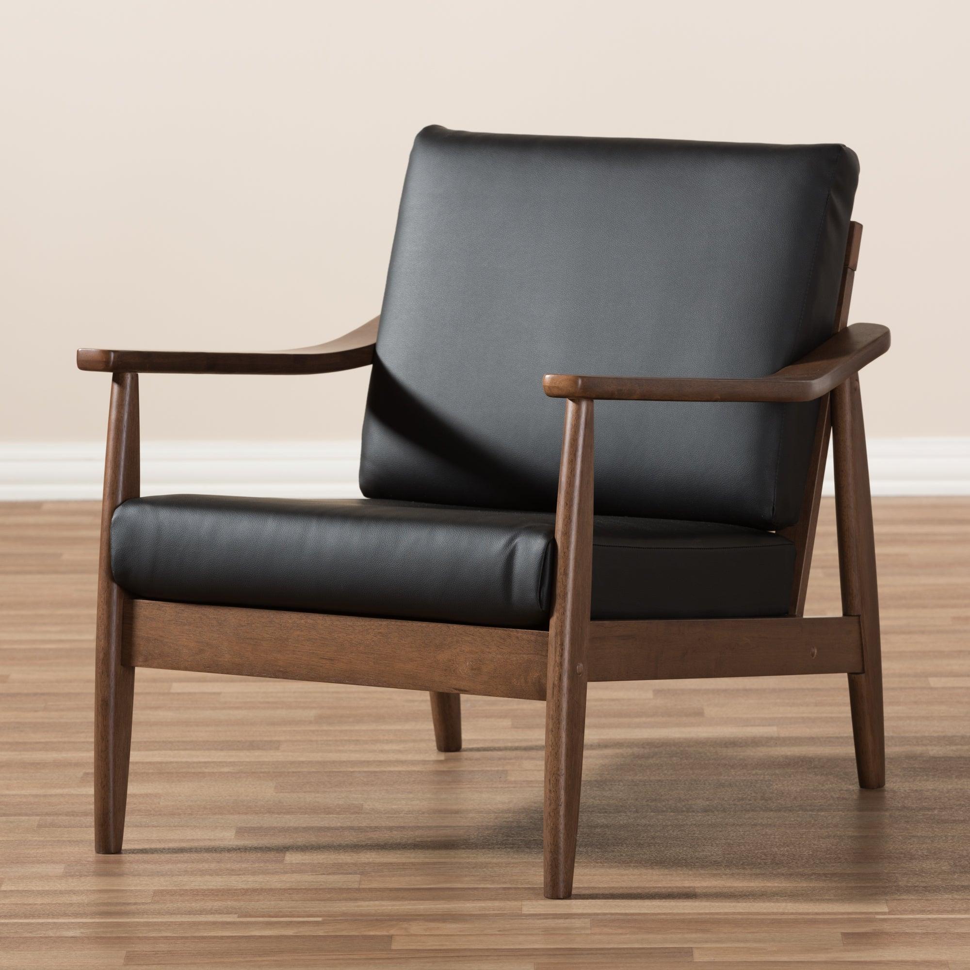 Venza Mid-Century Modern Wood Faux Leather Lounge Chair