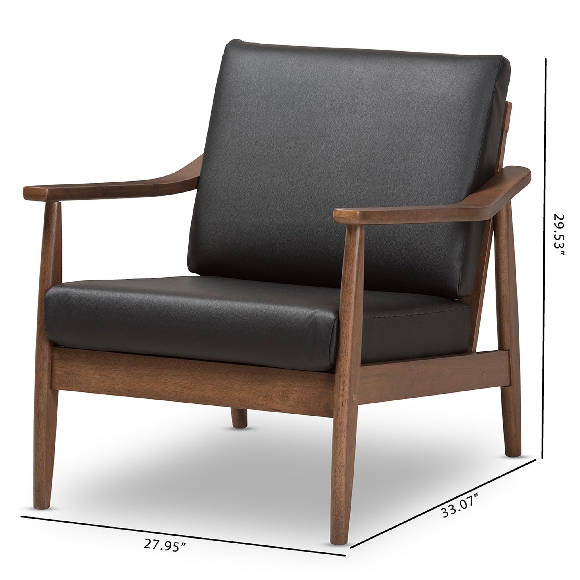 Venza Mid-Century Modern Wood Faux Leather Lounge Chair