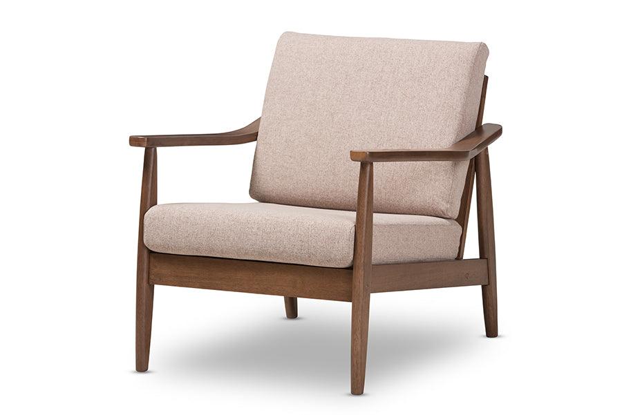 Venza Mid-Century Modern Wood Light Fabric Upholstered Lounge Chair