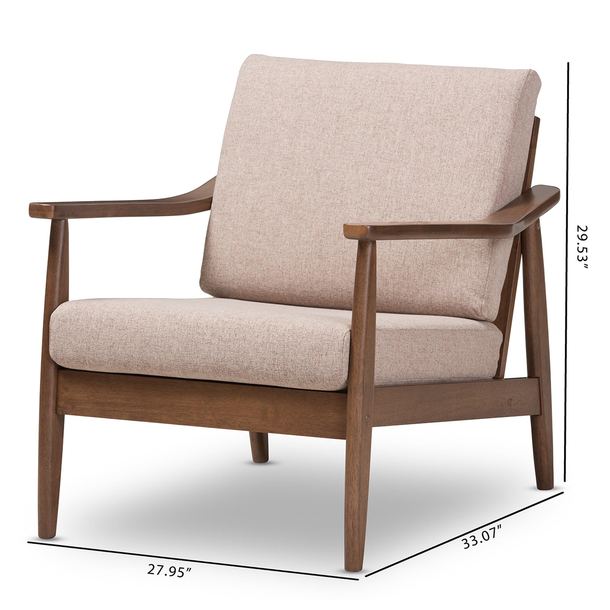 Venza Mid-Century Modern Wood Light Fabric Upholstered Lounge Chair