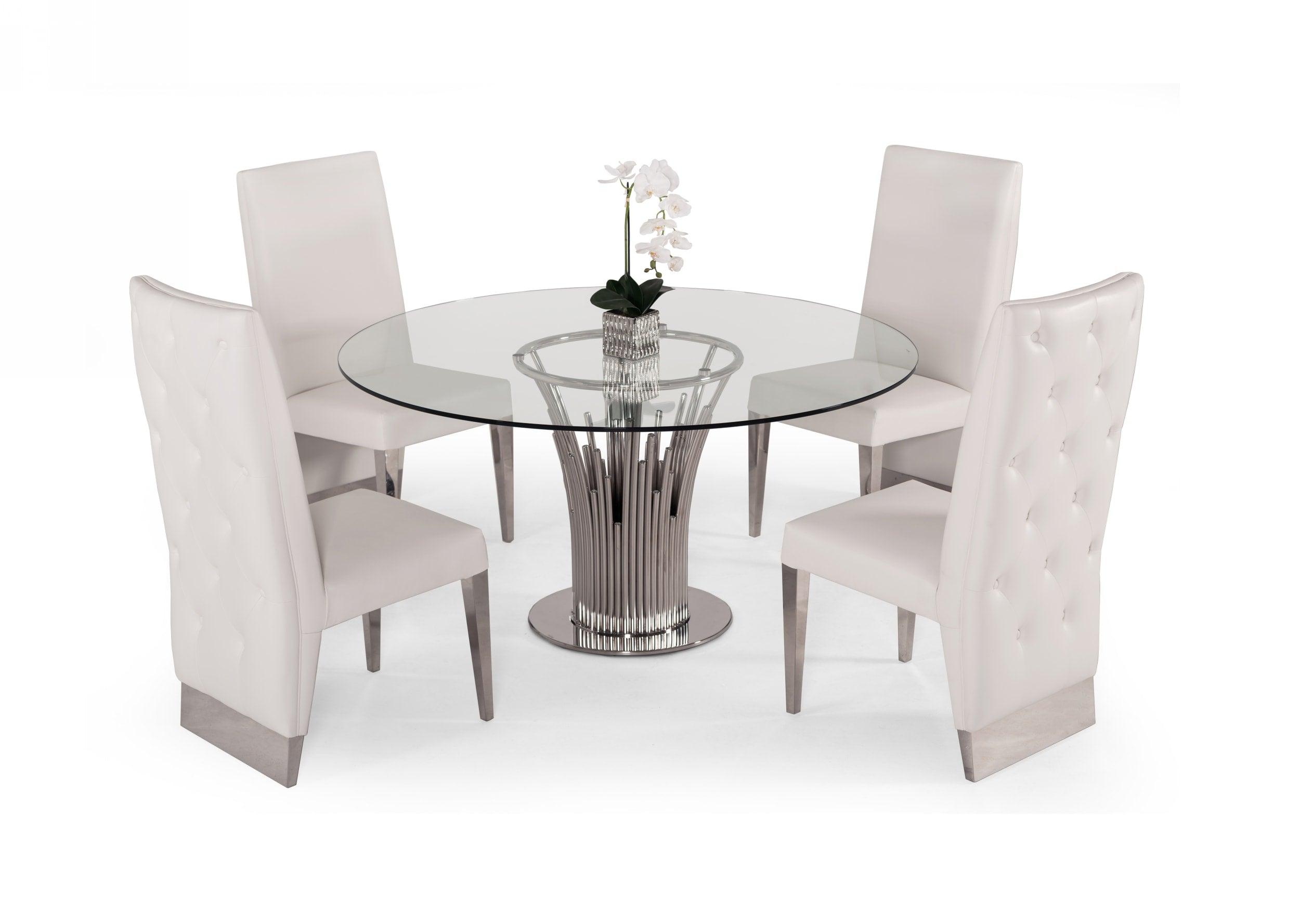 Modrest Paxton Modern Round Glass Stainless Steel Dining Table