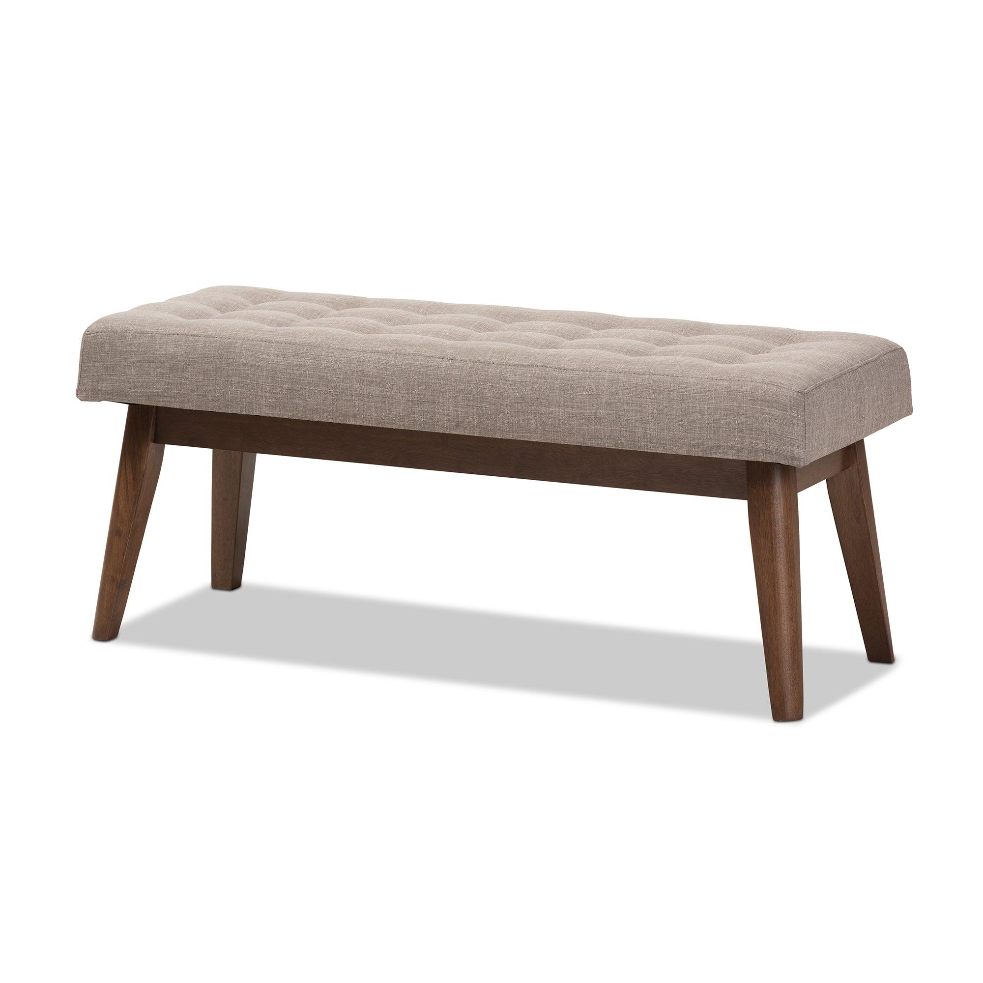 Elia Mid-Century Modern Wood Light Fabric Button-Tufted Bench