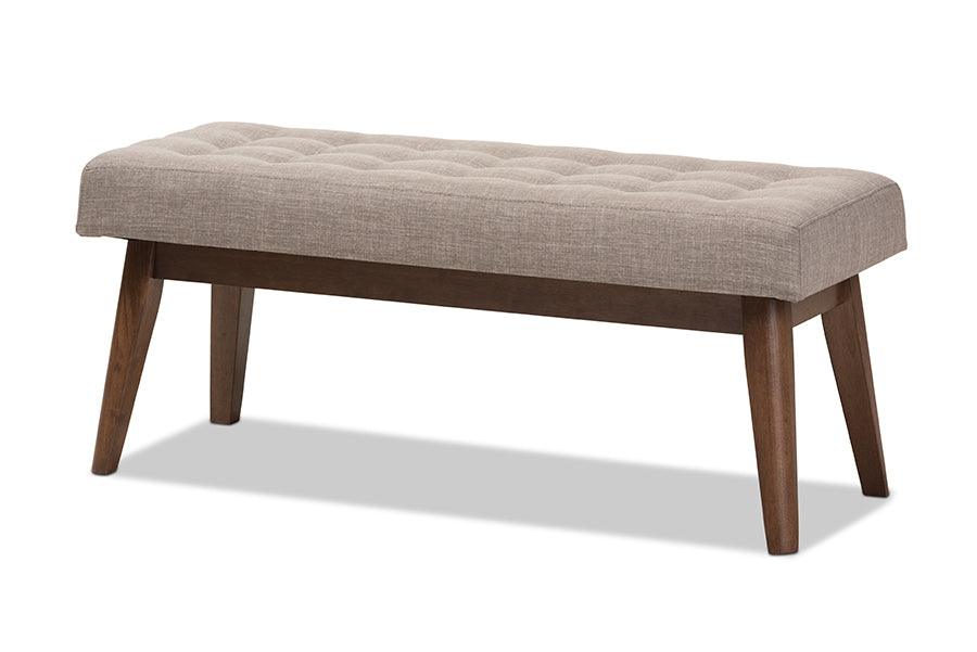 Elia Mid-Century Modern Wood Light Fabric Button-Tufted Bench