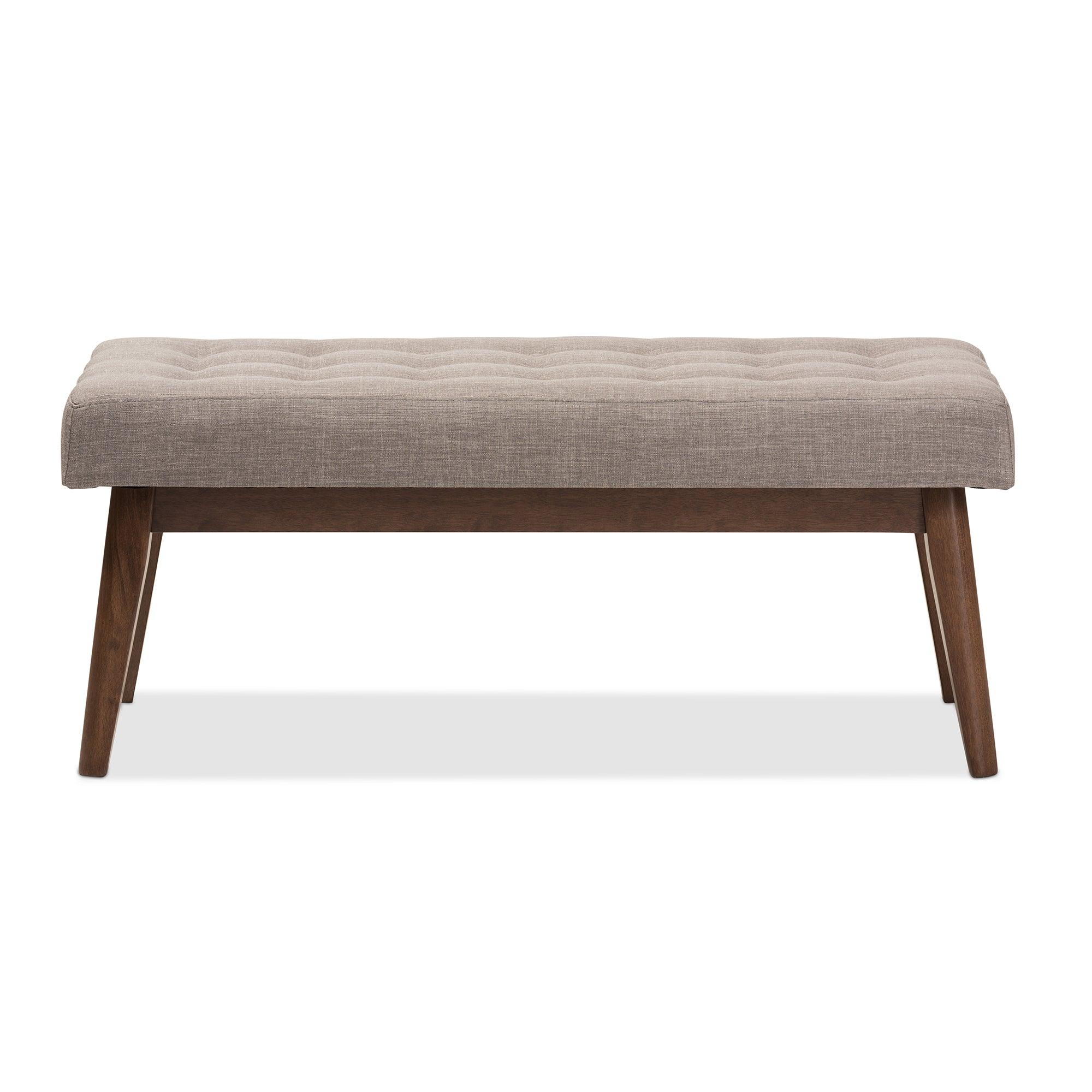 Elia Mid-Century Modern Wood Light Fabric Button-Tufted Bench