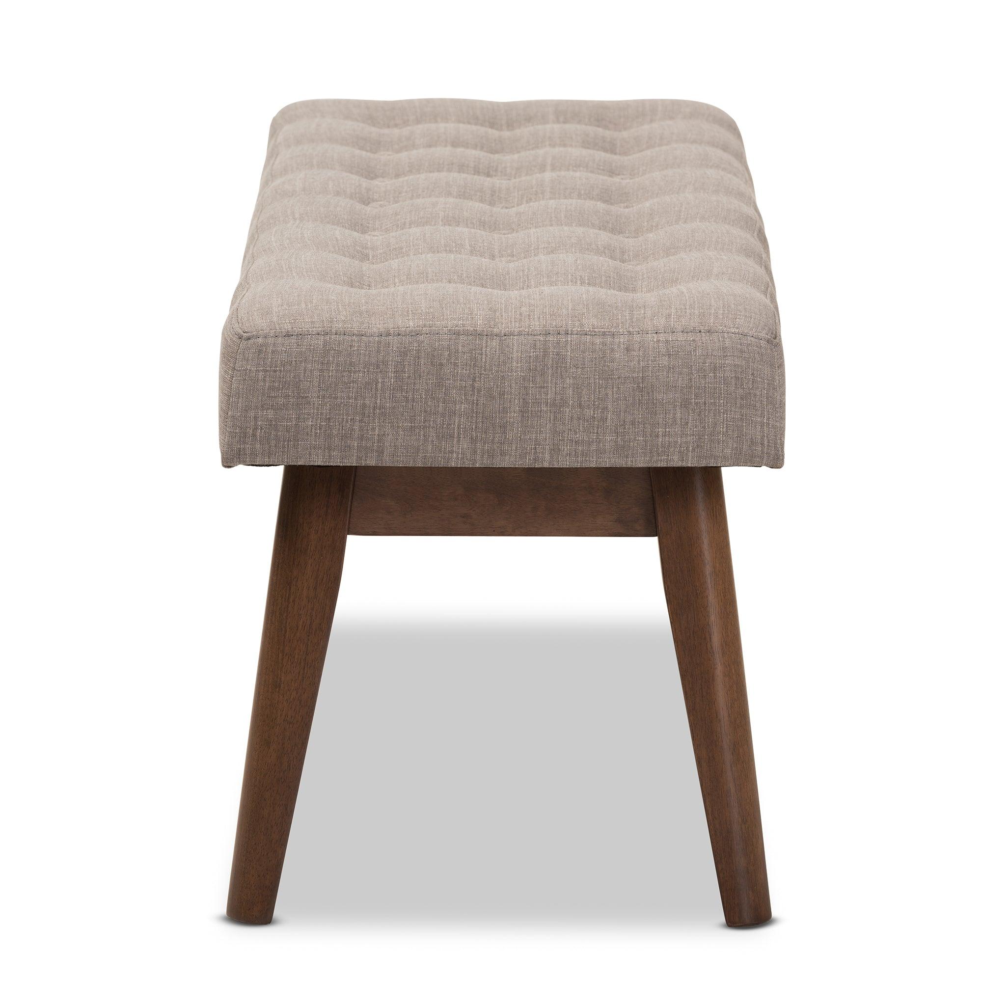 Elia Mid-Century Modern Wood Light Fabric Button-Tufted Bench