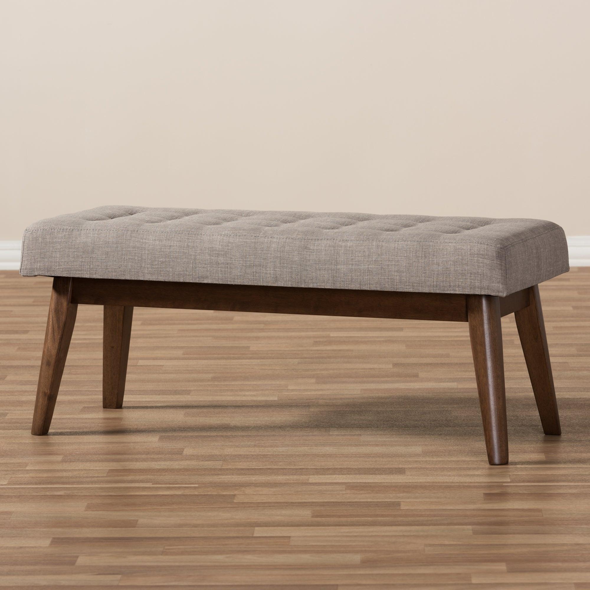 Elia Mid-Century Modern Wood Light Fabric Button-Tufted Bench