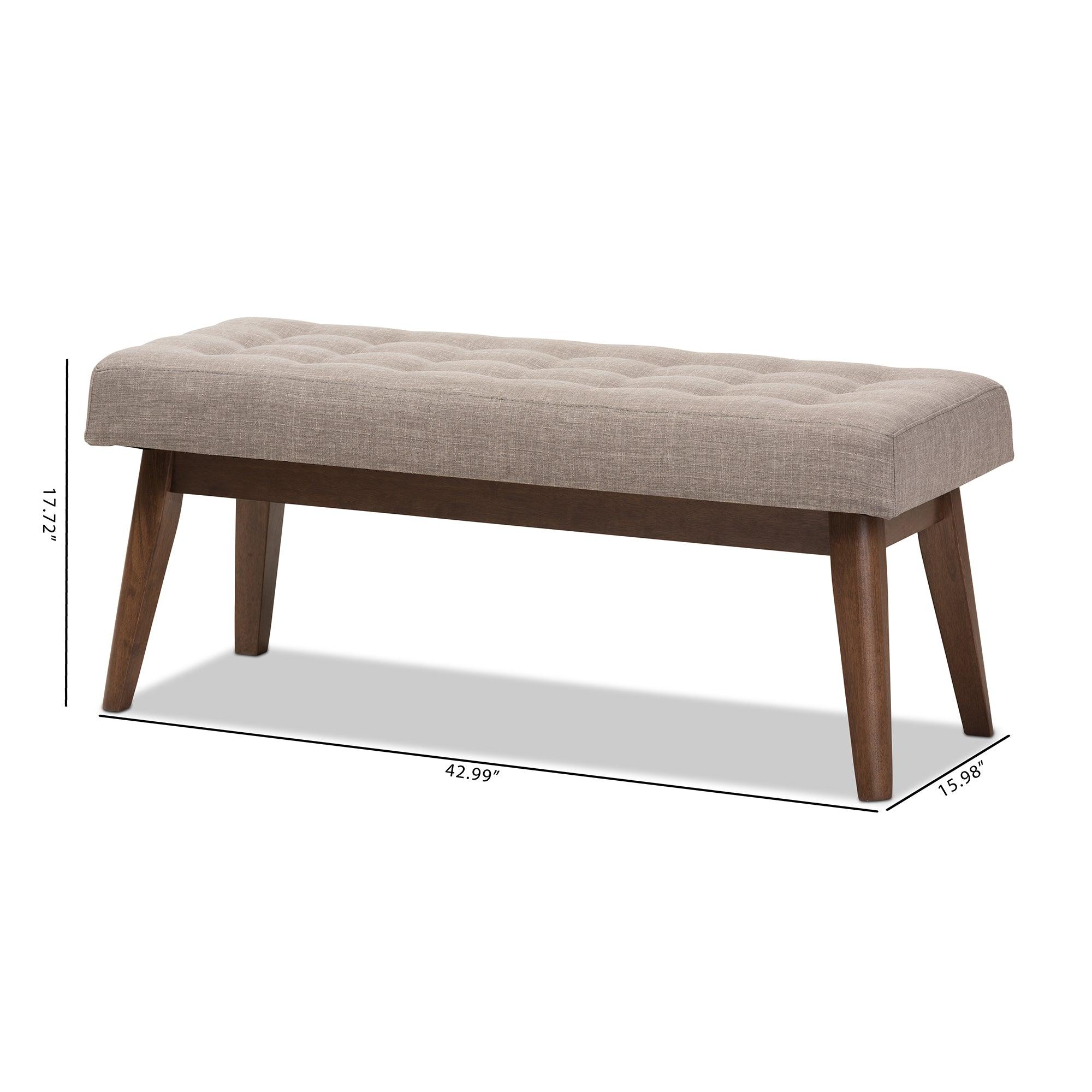 Elia Mid-Century Modern Wood Light Fabric Button-Tufted Bench