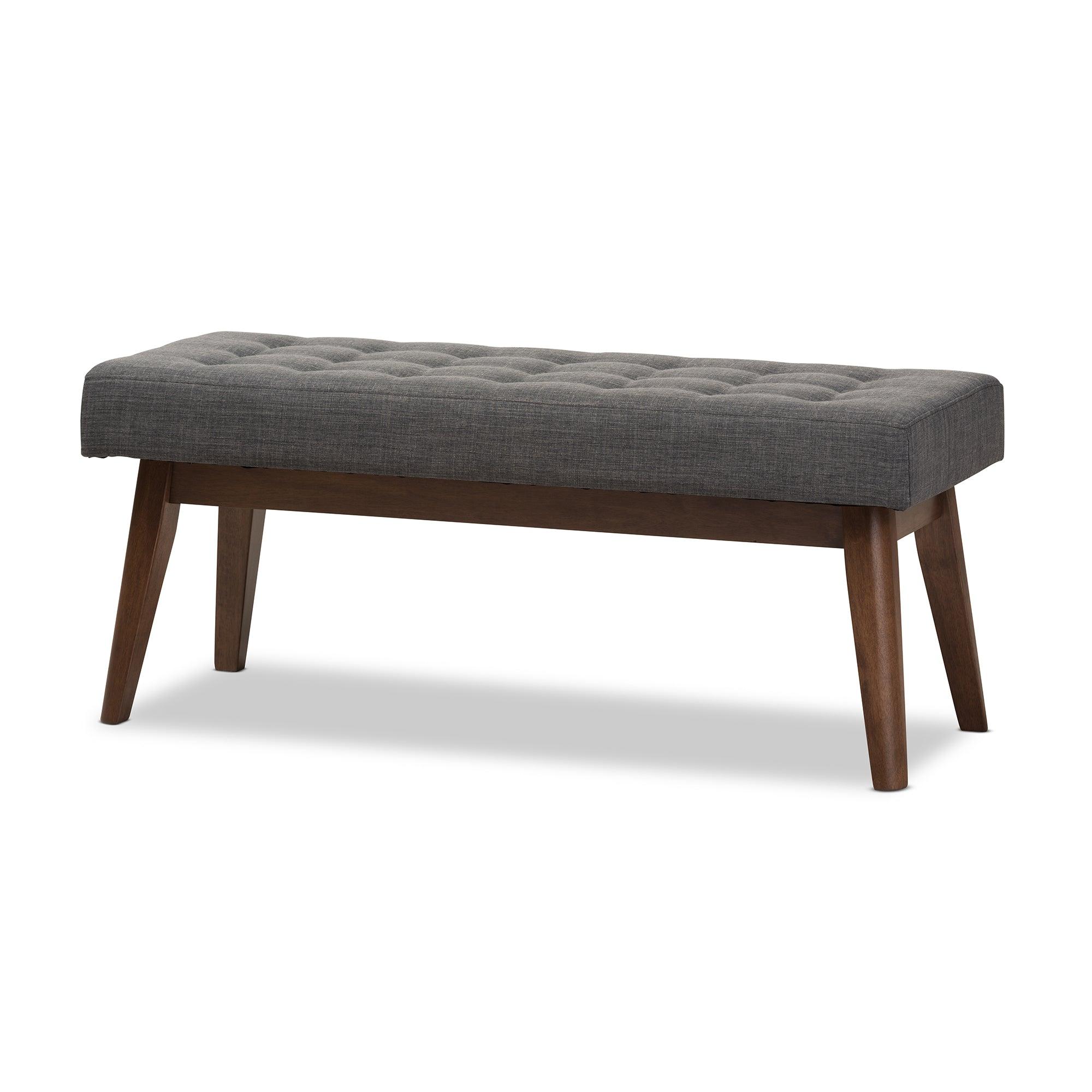 Elia Mid-Century Modern Wood Dark Fabric Button-Tufted Bench