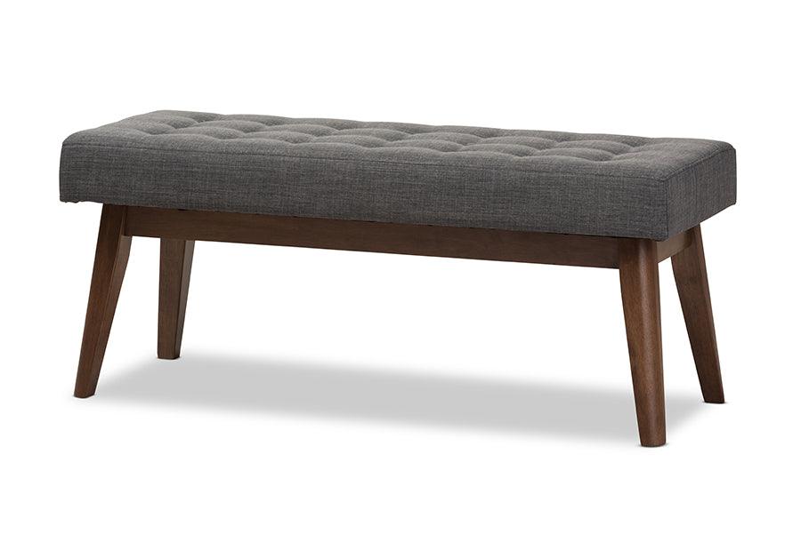 Elia Mid-Century Modern Wood Dark Fabric Button-Tufted Bench