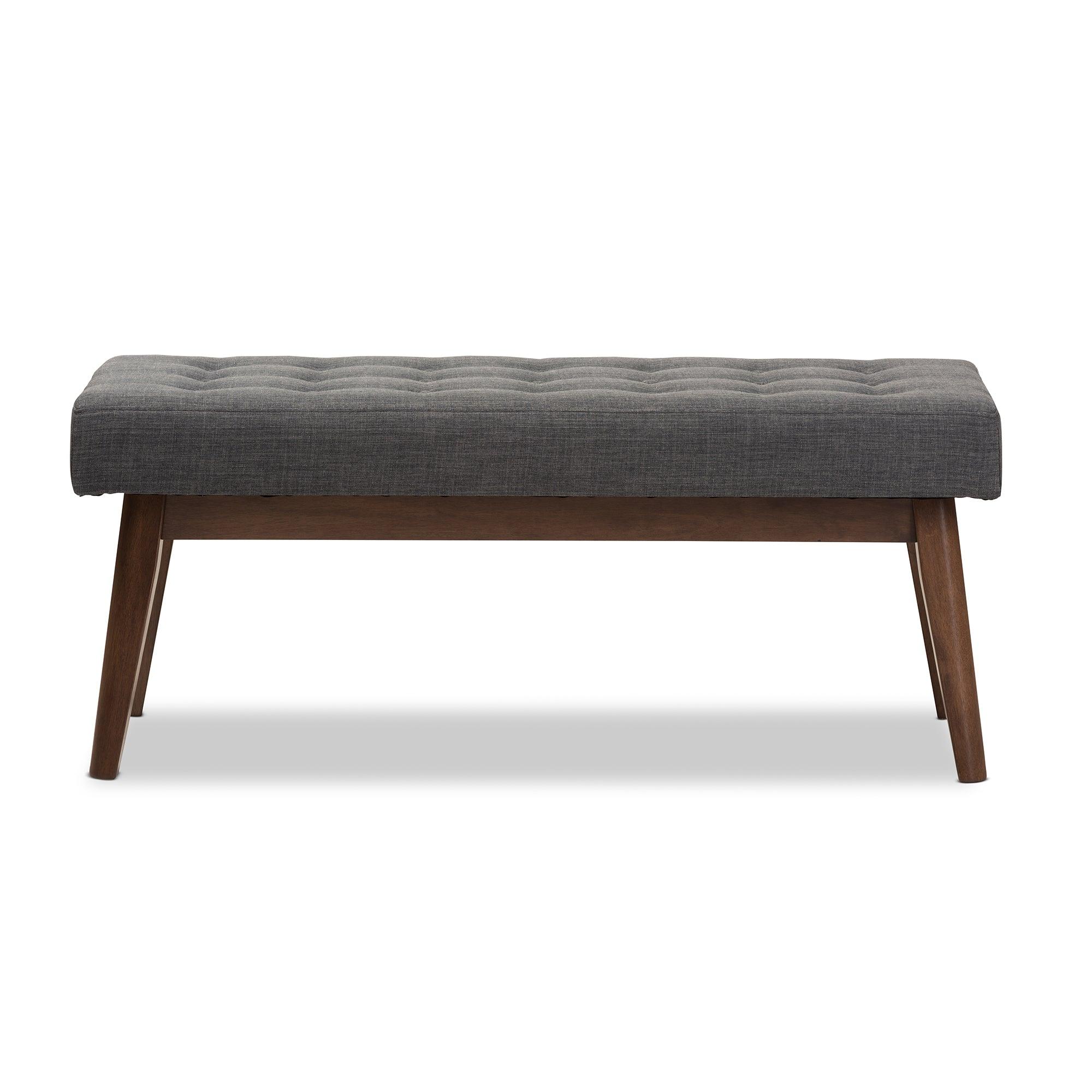 Elia Mid-Century Modern Wood Dark Fabric Button-Tufted Bench