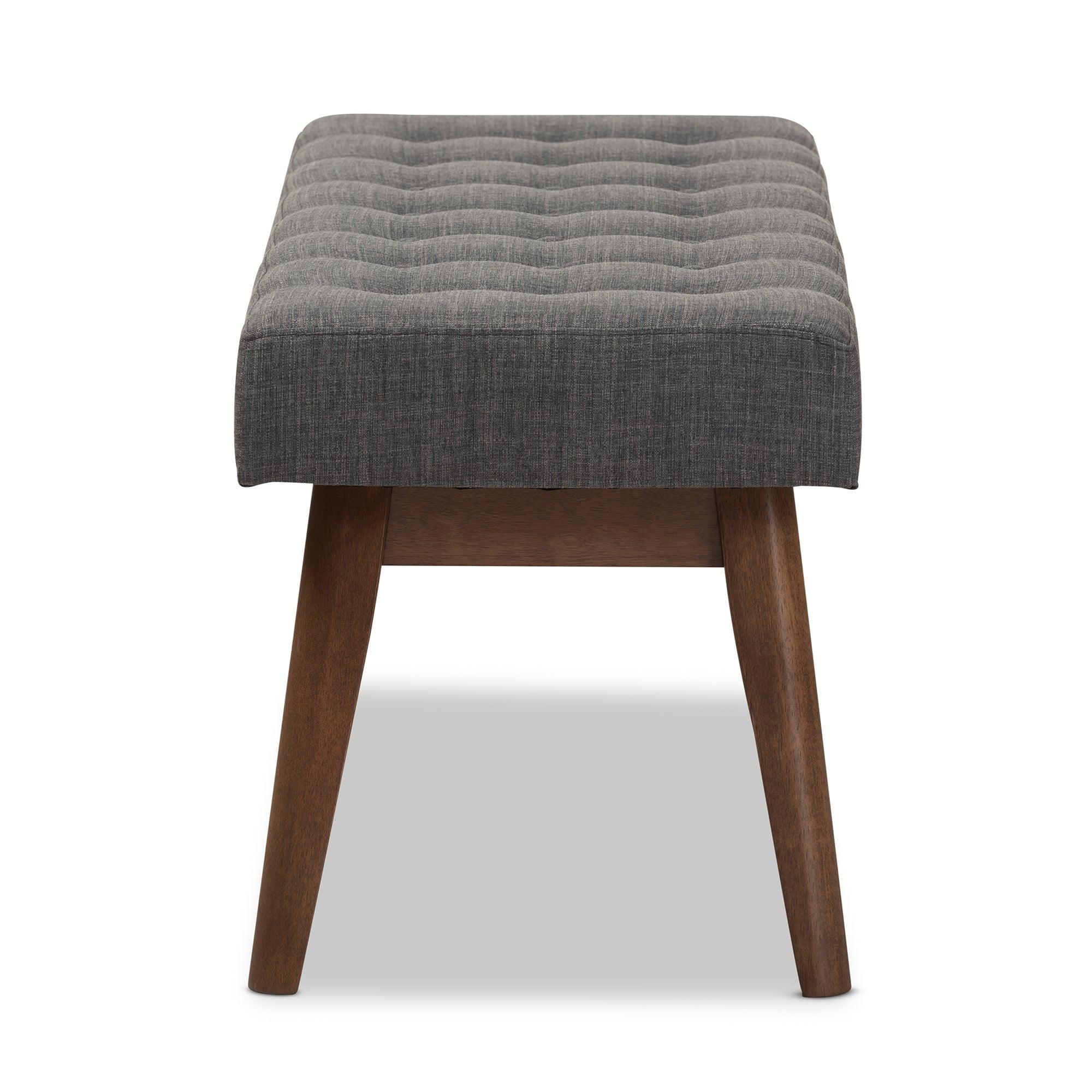 Elia Mid-Century Modern Wood Dark Fabric Button-Tufted Bench