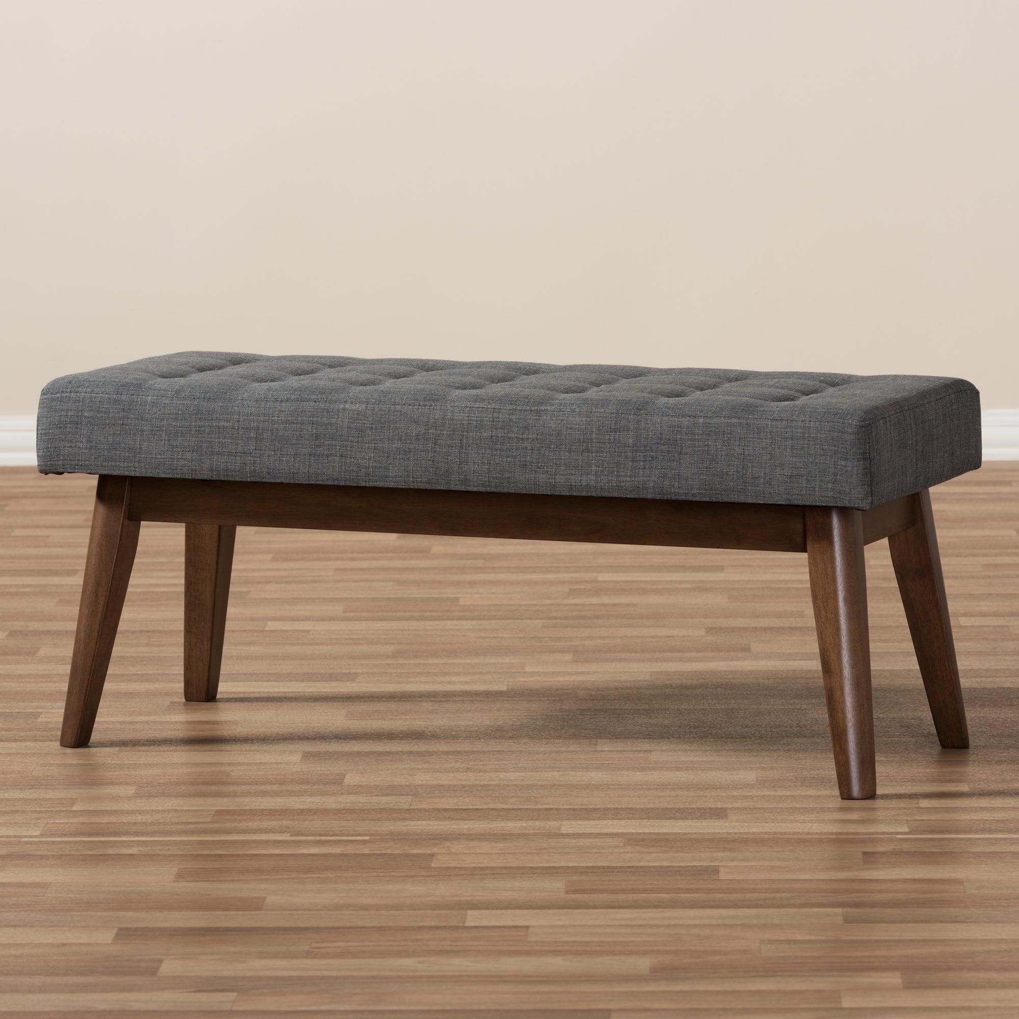 Elia Mid-Century Modern Wood Dark Fabric Button-Tufted Bench