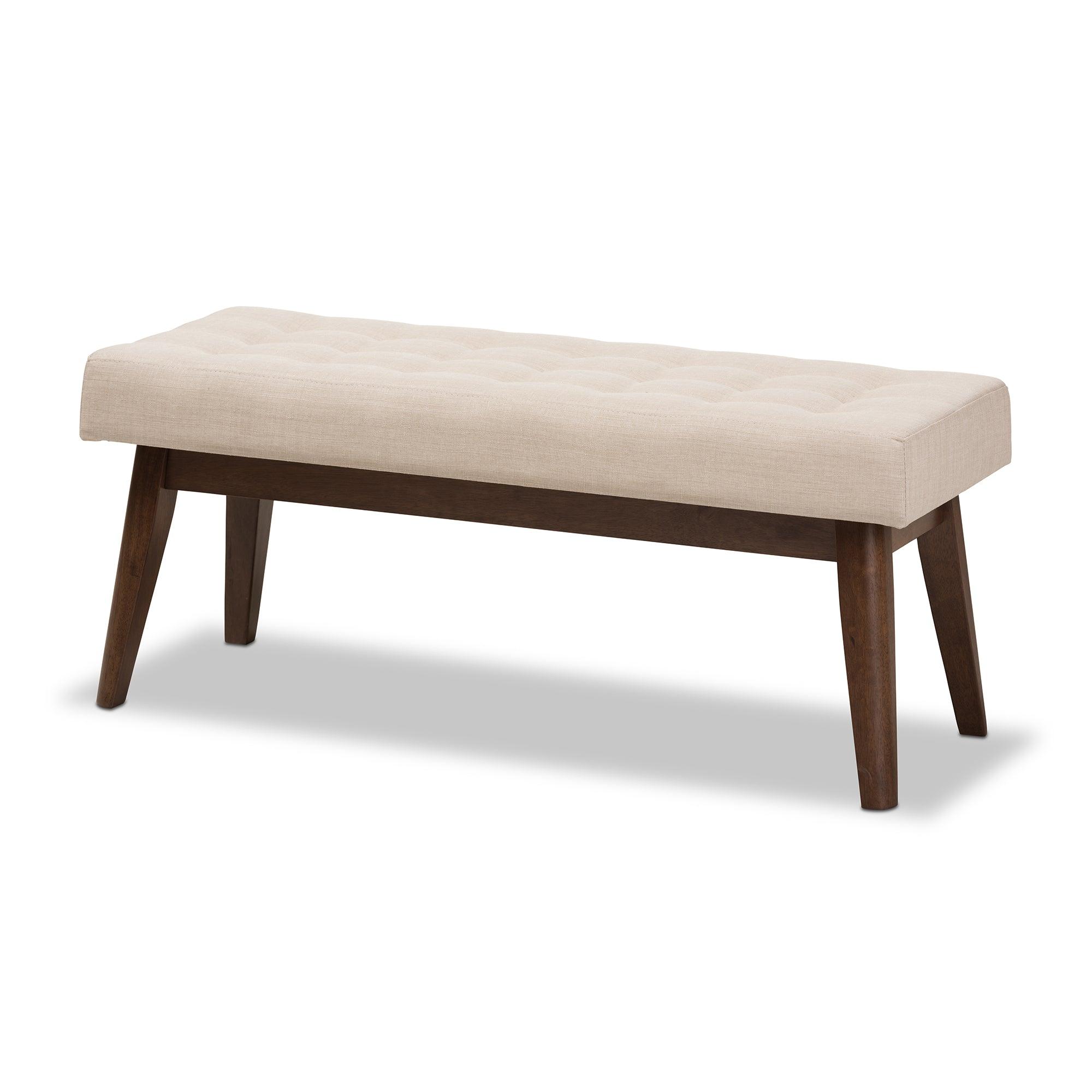 Elia Mid-Century Modern Wood Light Fabric Button-Tufted Bench