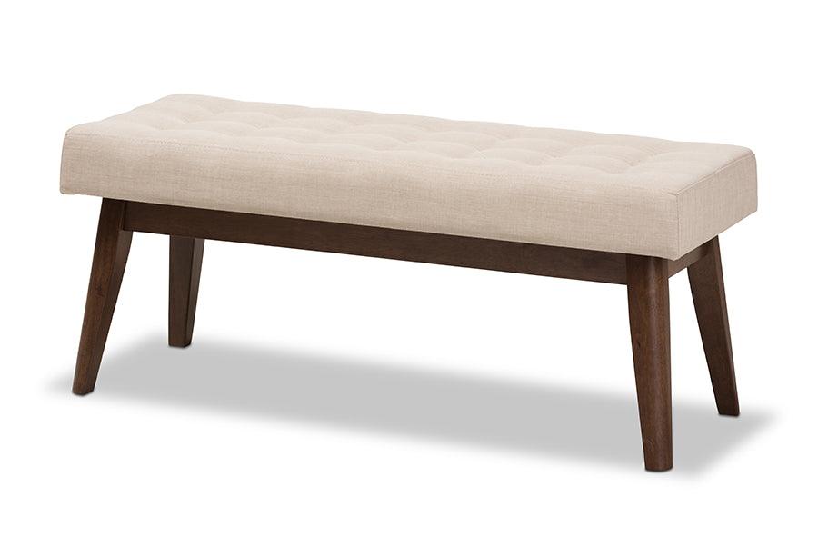 Elia Mid-Century Modern Wood Light Fabric Button-Tufted Bench