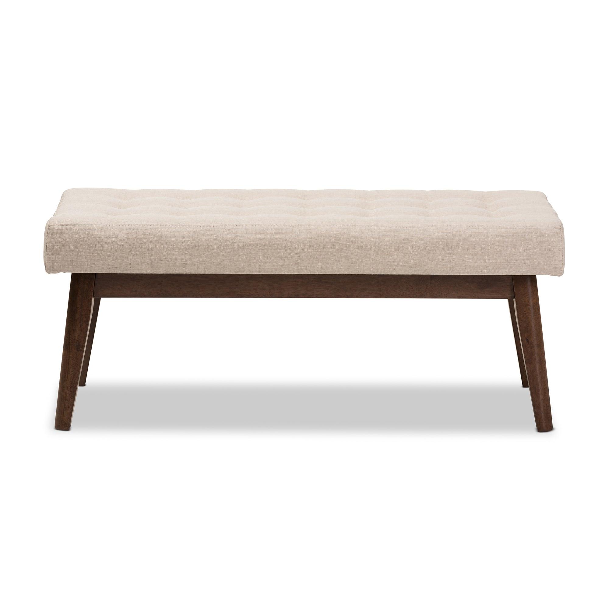 Elia Mid-Century Modern Wood Light Fabric Button-Tufted Bench