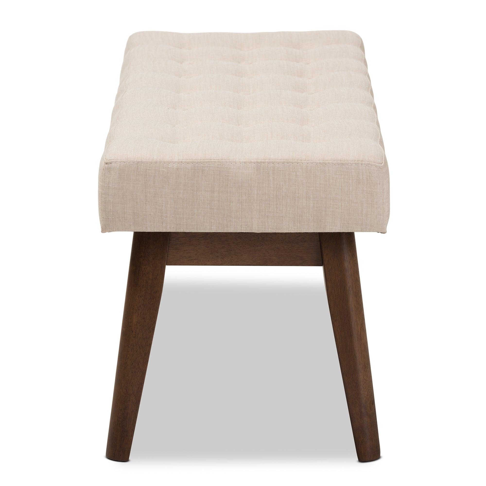 Elia Mid-Century Modern Wood Light Fabric Button-Tufted Bench