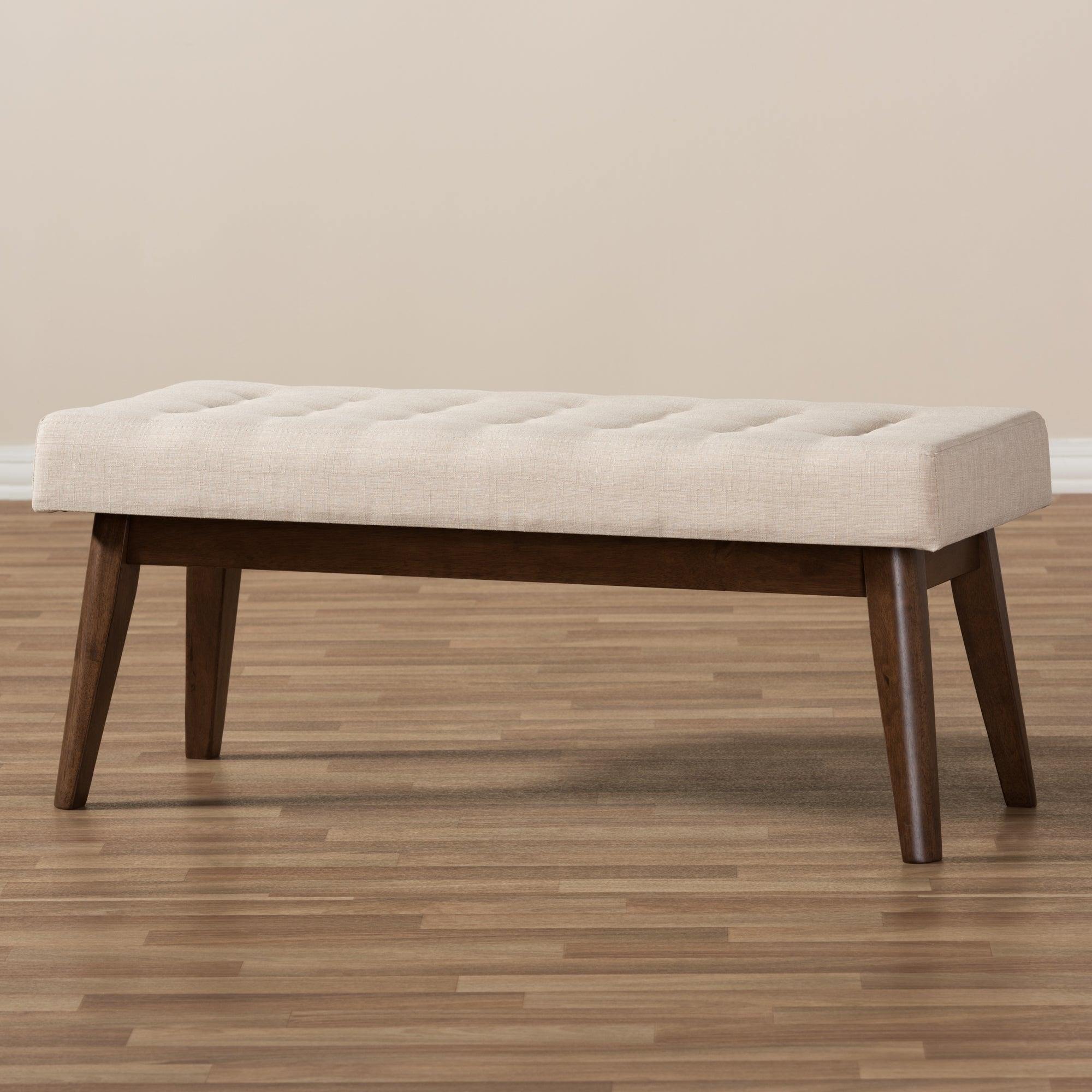 Elia Mid-Century Modern Wood Light Fabric Button-Tufted Bench