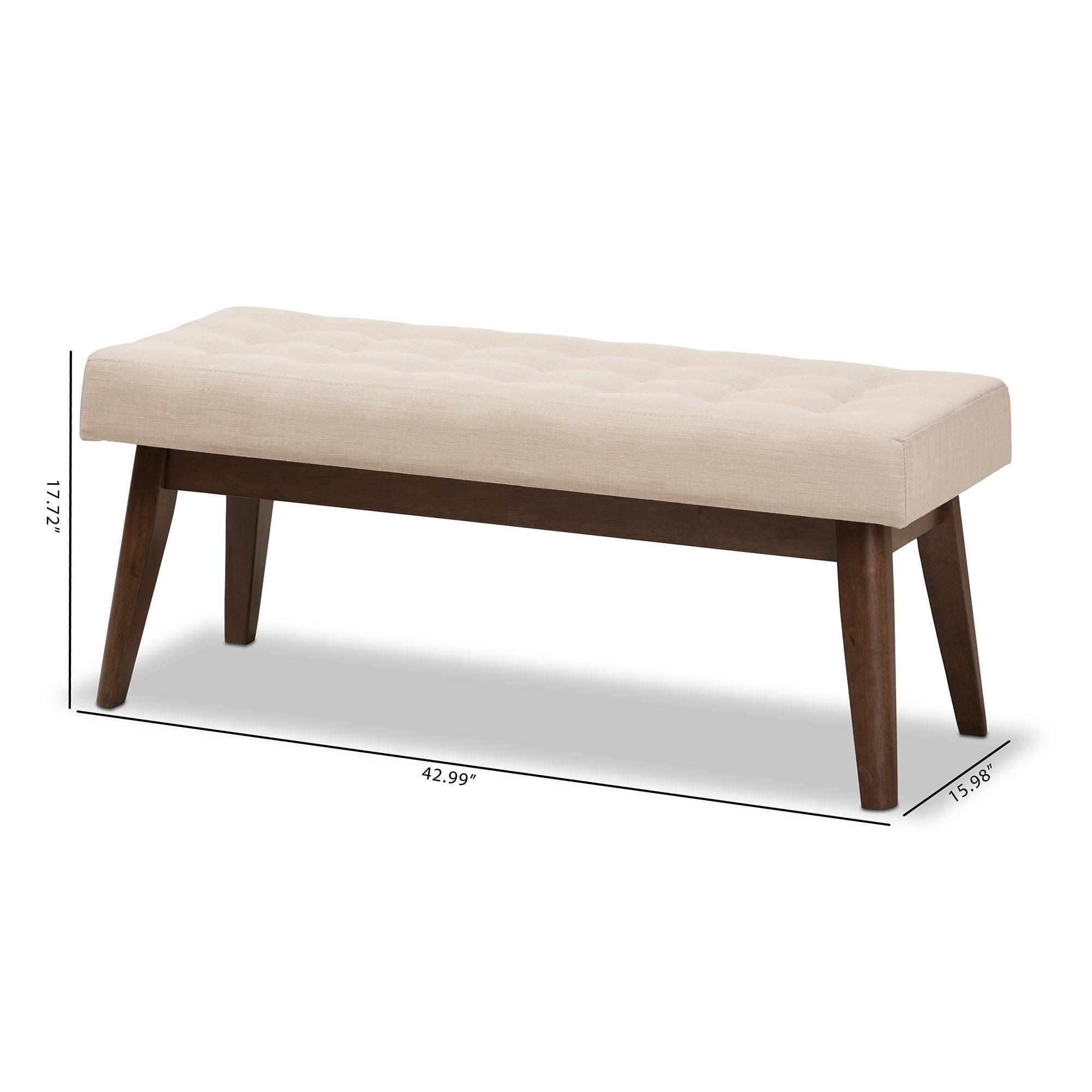 Elia Mid-Century Modern Wood Light Fabric Button-Tufted Bench