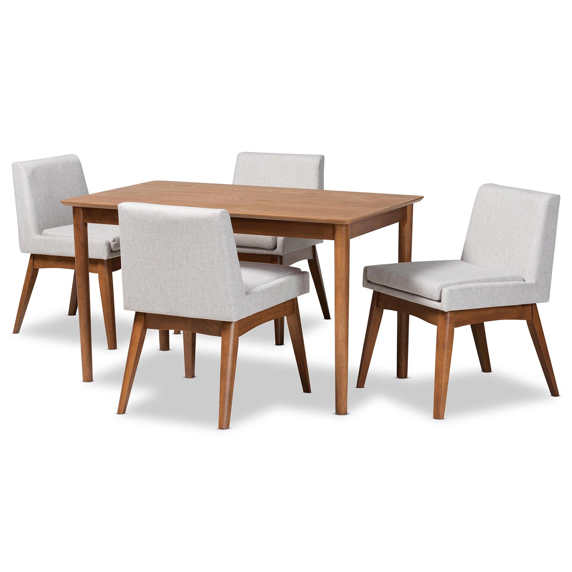 Nexus Mid-Century Modern ish Fabric Upholstered and Finished Wood 5-Piece Dining Set