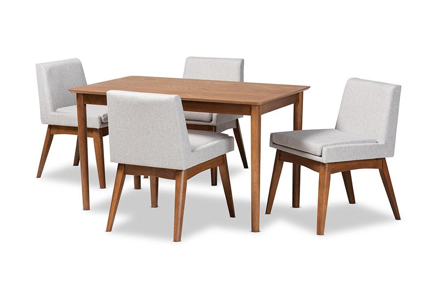 Nexus Mid-Century Modern ish Fabric Upholstered and Finished Wood 5-Piece Dining Set